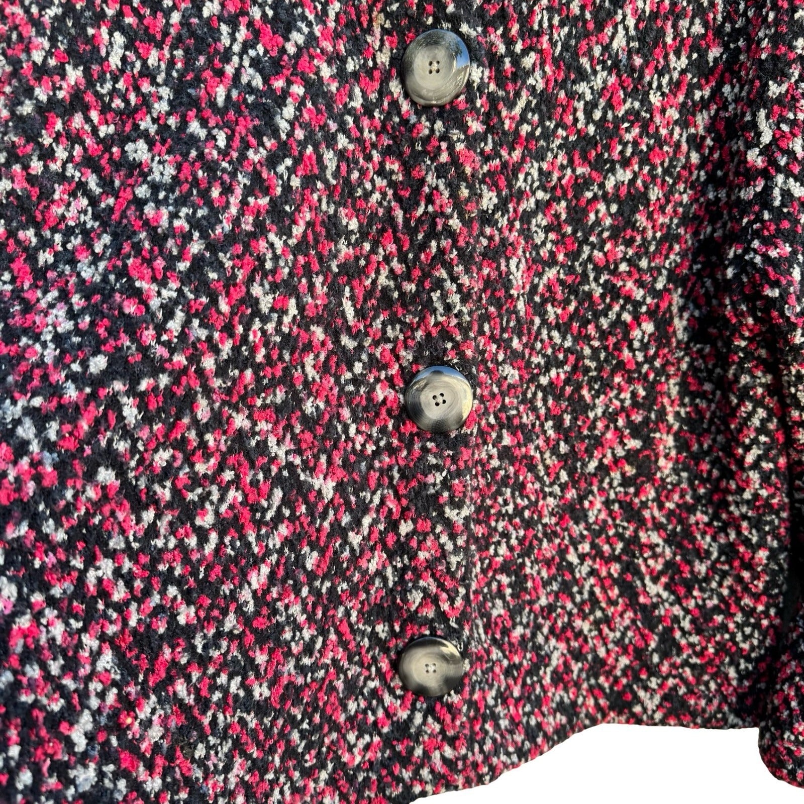 Jones New York Collection Pink Black Marled Boucle Button Front Cardigan Size M