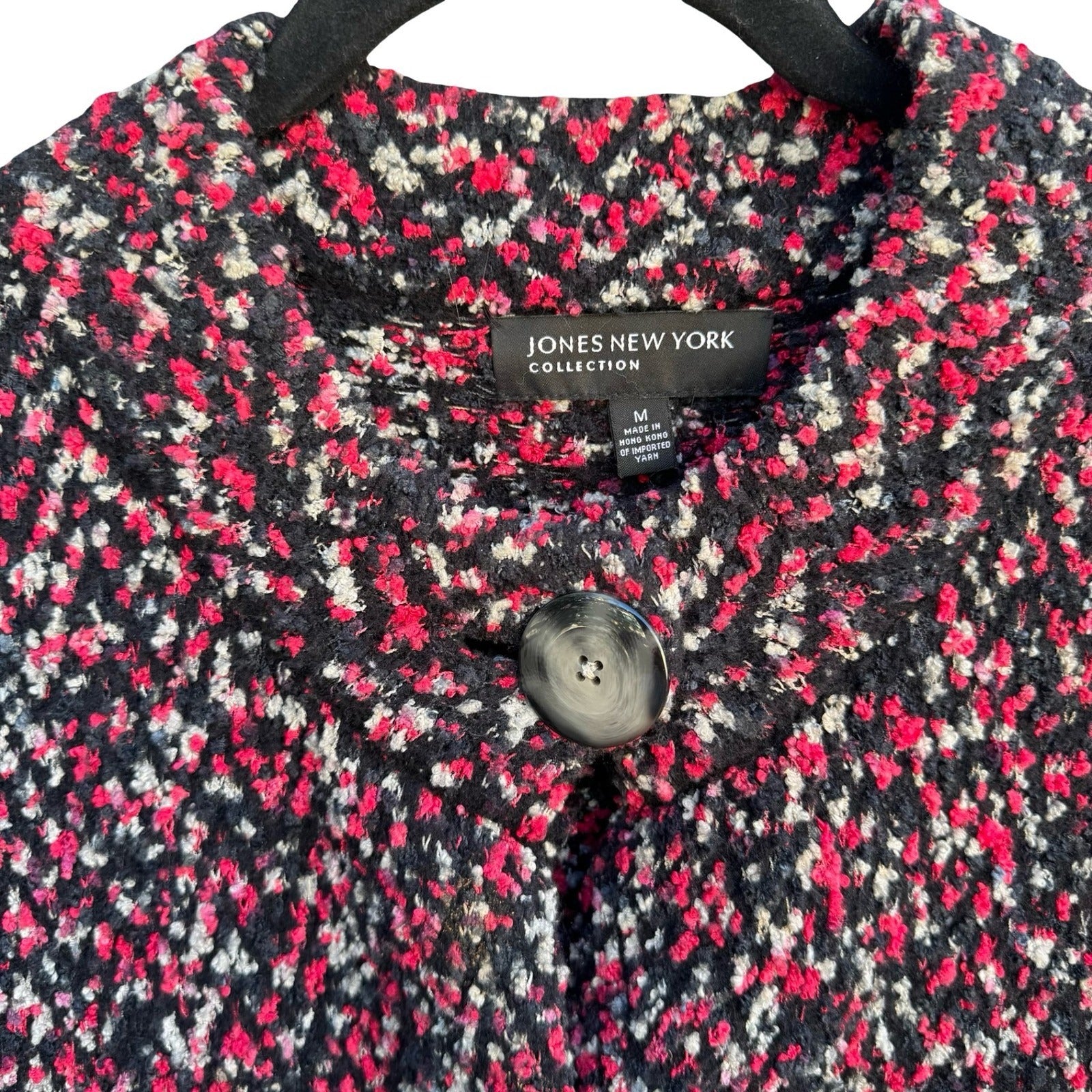 Jones New York Collection Pink Black Marled Boucle Button Front Cardigan Size M