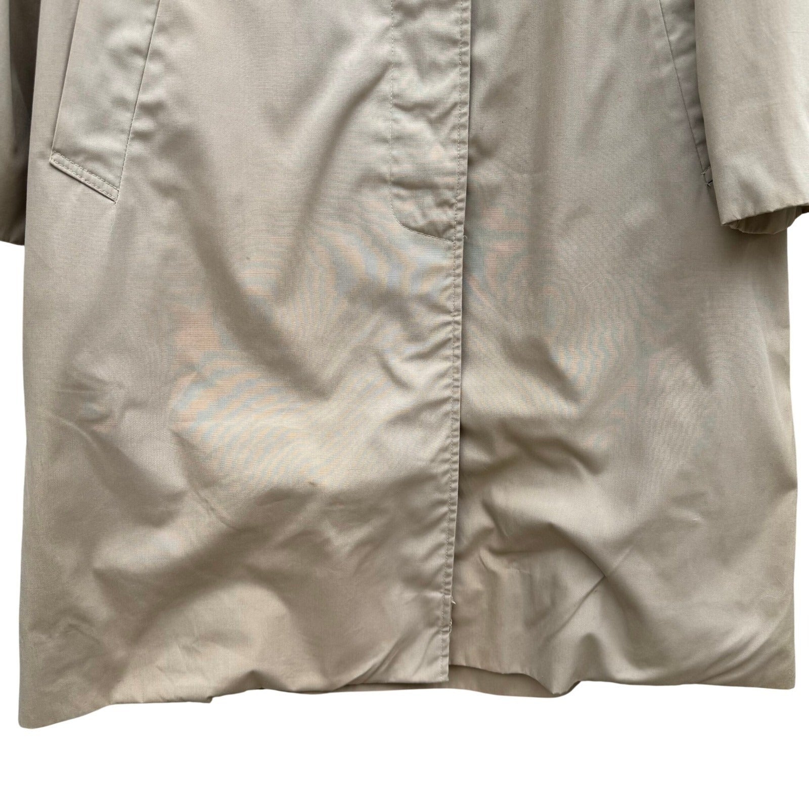 Vintage Khaki Trench Coat Mens Overcoat Hidden Button Striped Lining Mid Length