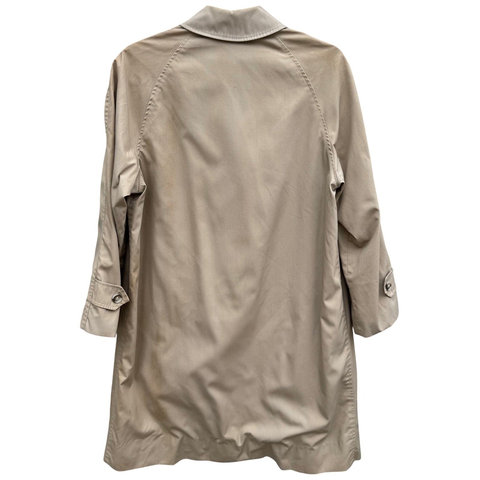 Vintage Khaki Trench Coat Mens Overcoat Hidden Button Striped Lining Mid Length