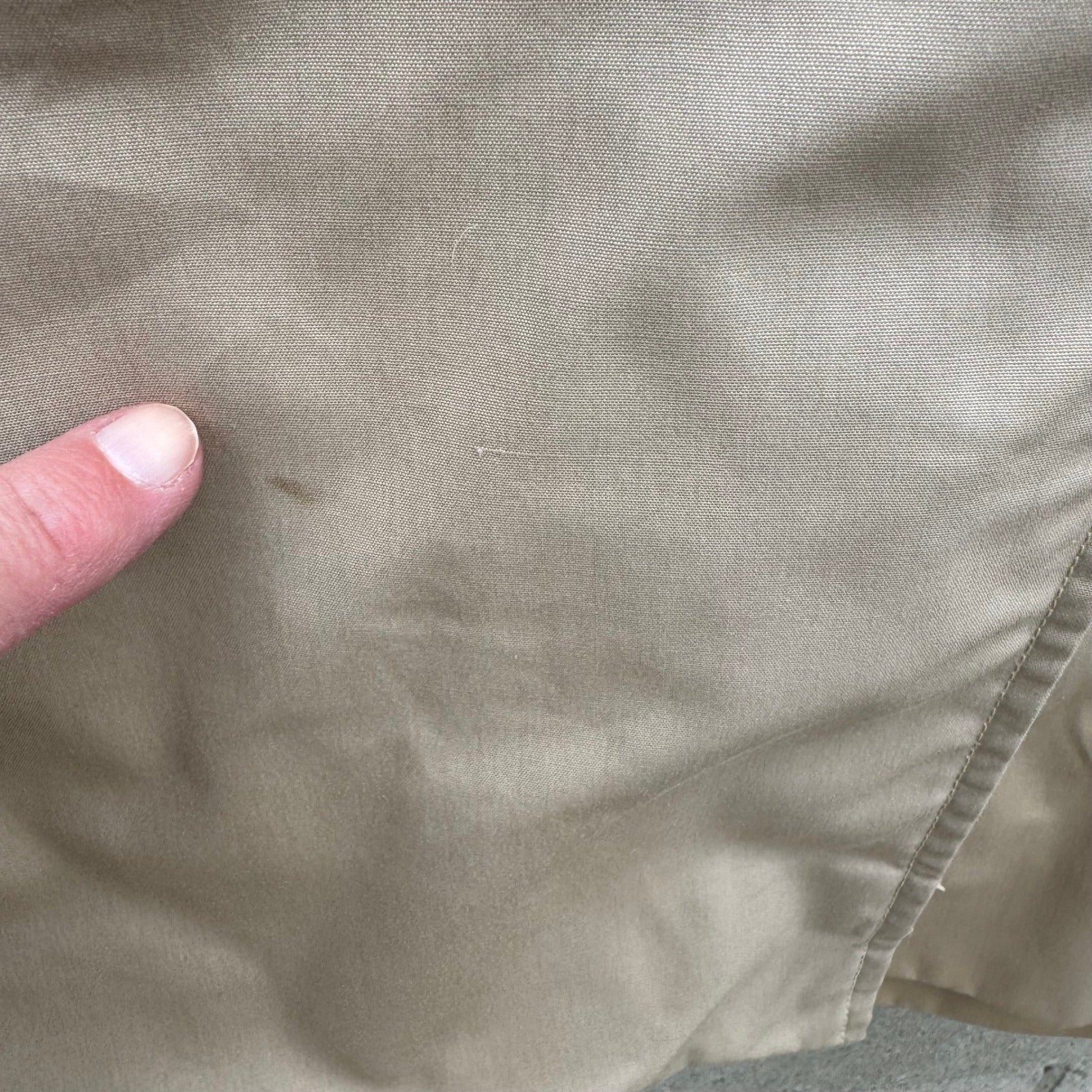 Vintage Khaki Trench Coat Mens Overcoat Hidden Button Striped Lining Mid Length