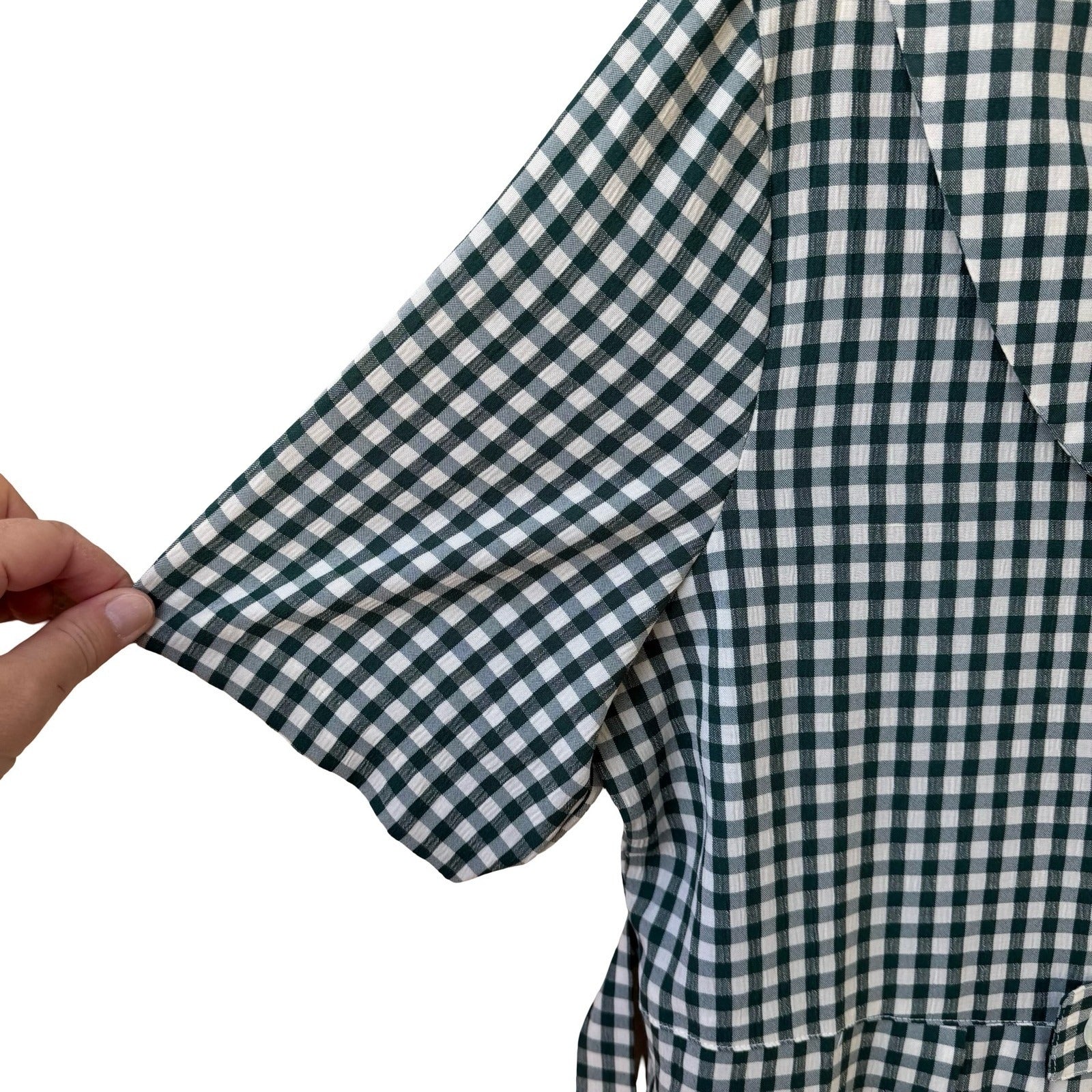 Miss Dorby Vintage Green Gingham Midi Dress Peter Pan Collar Short Sleeve Sze 16