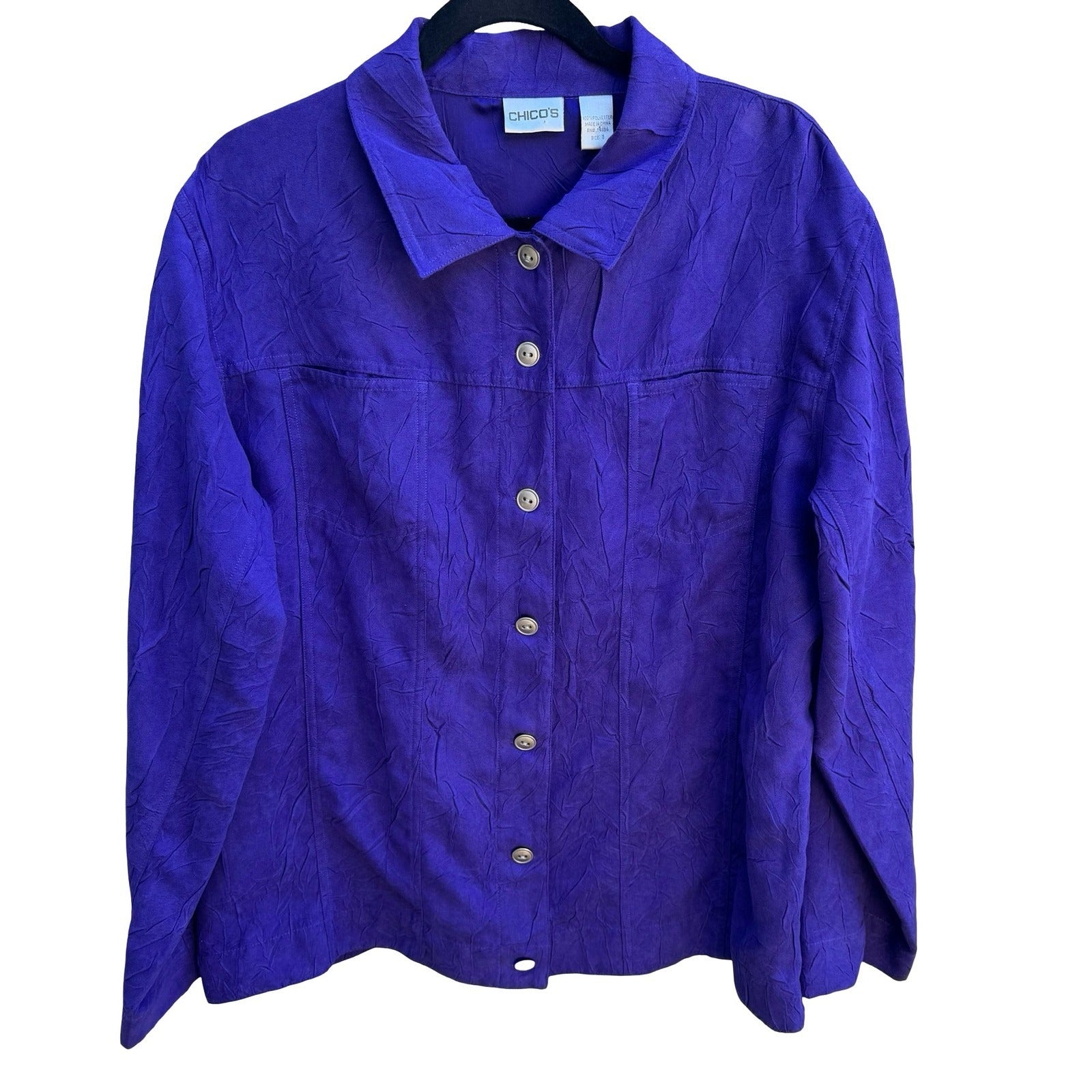 Chicos Artsy Lagenlook Professional Jewel Tone Purple Crinkle Texture Jacket XL