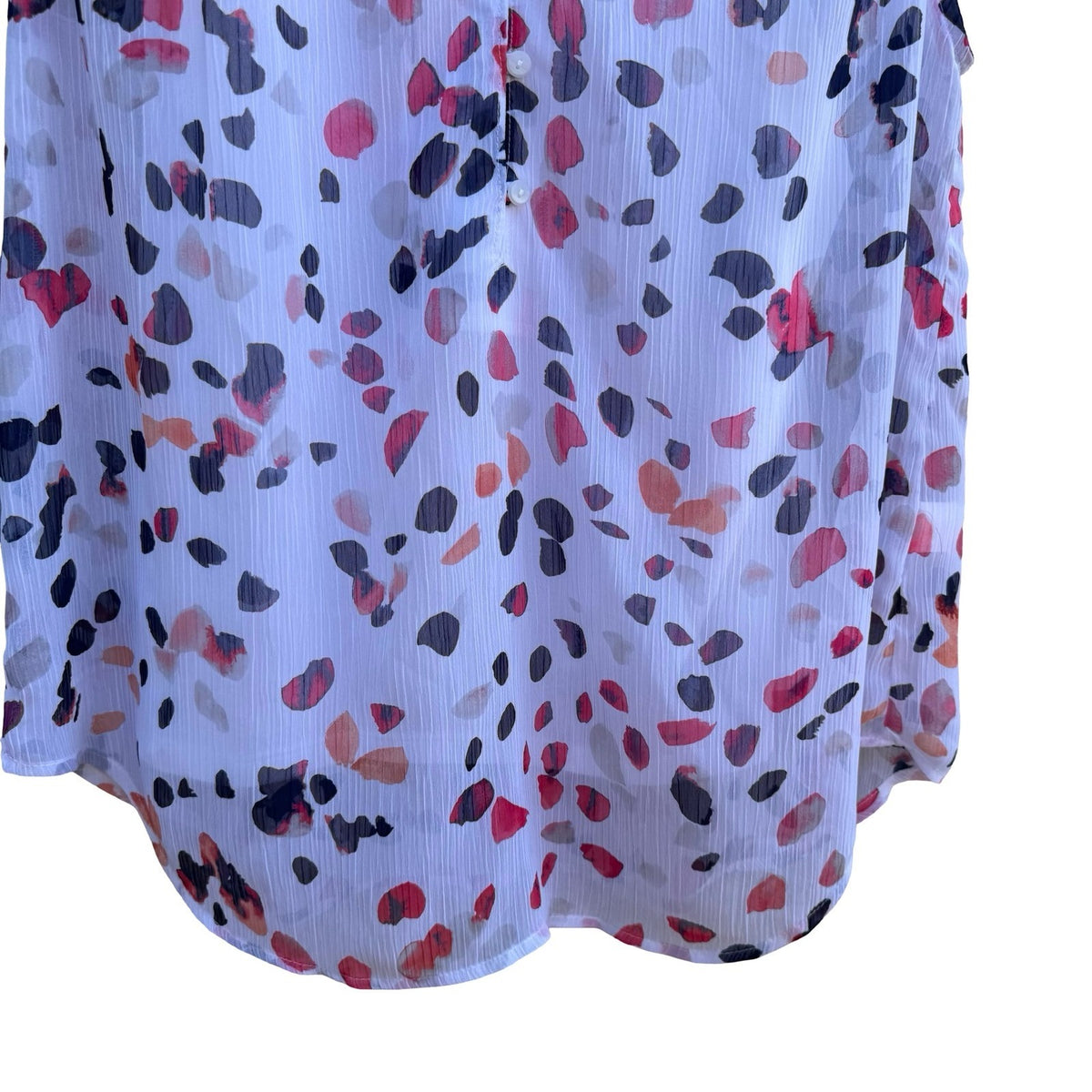 Liz Claiborne Feminine Sleeveless Ruffle Neck Abstract Petal Print Blouse L