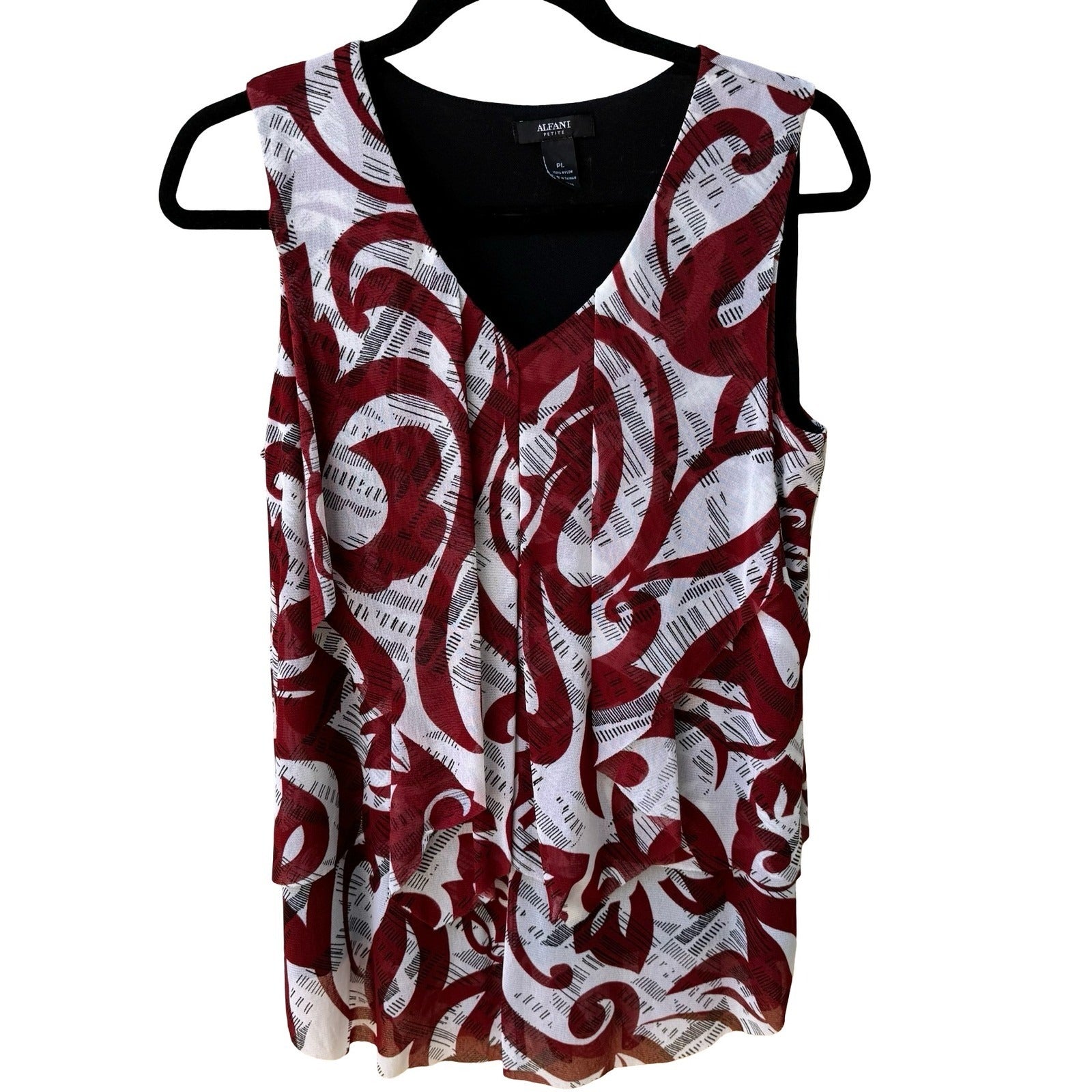 Alfani Careerwear Professional Mesh Abstract Swirl Tiered Ruffle Flowy Blouse L