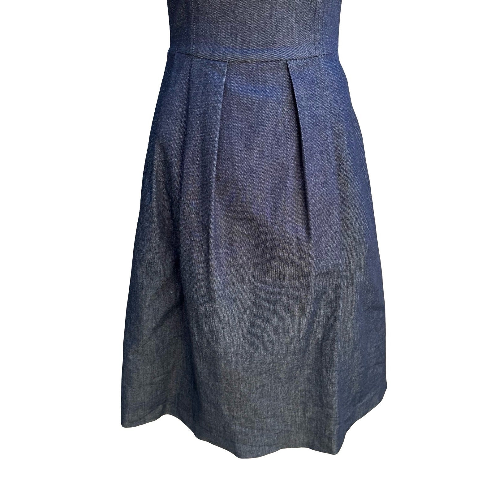 Zara Denim Couture Preppy Minimalist Strapless Fit Flare Midi Dress Dark Wash XS