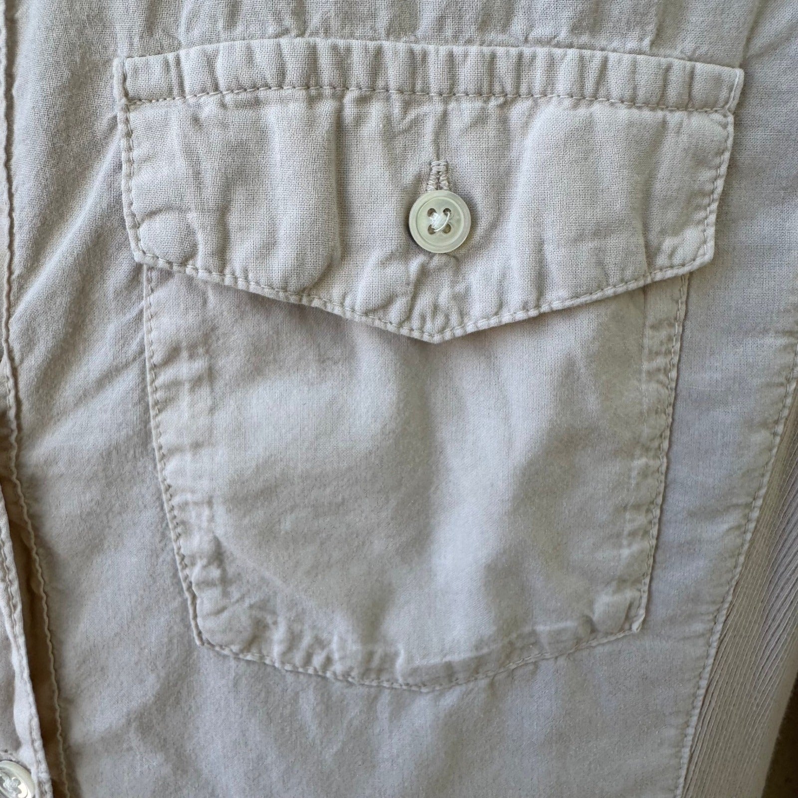 James Perse Minimalist Cotton Neutral Coastal Shirt Ribbed Panels Tan Womens 3