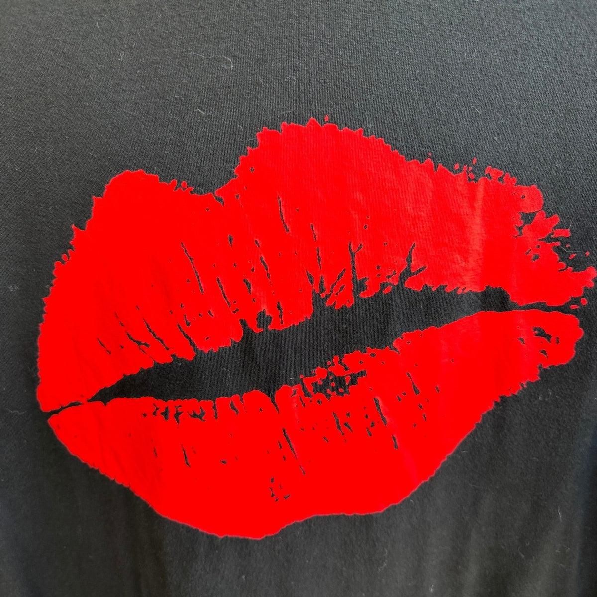 Missky Y2K Red Lips Edgy Rocker Grunge Alt Graphic Hooded Shirt Dress Black L