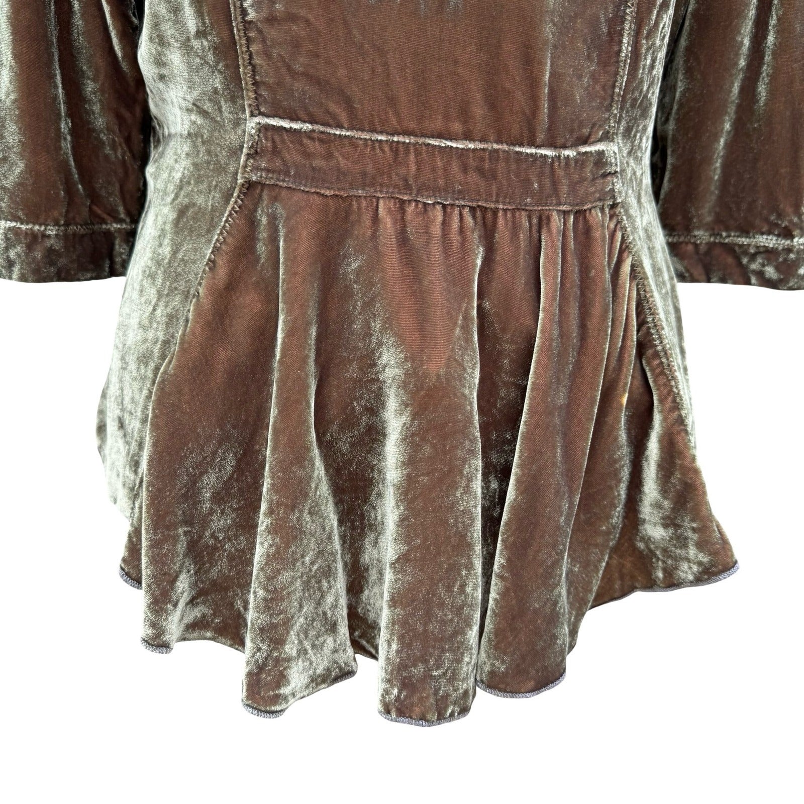 Burning Torch Anthropologie Silk Blend Velvet Beaded Peplum Jacket Olive Brown L