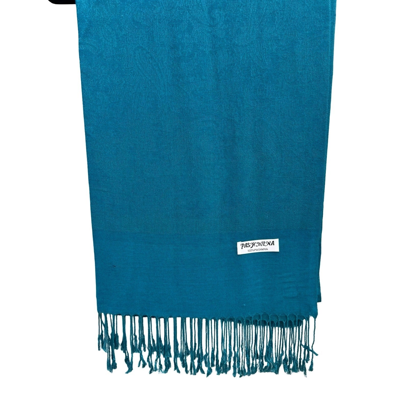 Pashmina Teal Blue Paisley Damask Fringe Wrap Shawl Scarf 100% Pashmina