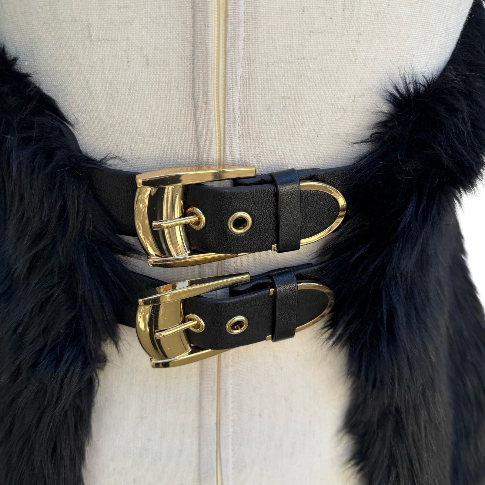 Versace for H&M Glam Faux Fur Vest Double Buckle Leather Straps Hanger Dustbag 6