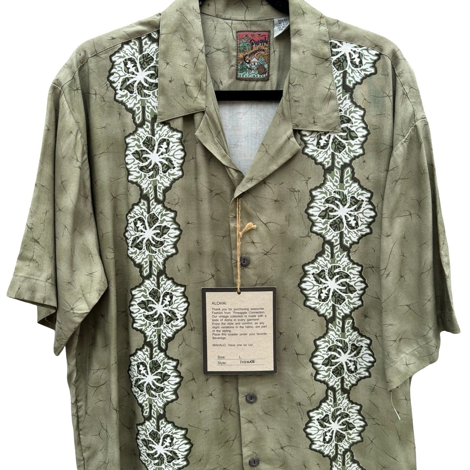 Pineapple Connection Mens L Green Tropical Hibiscus Aloha Shirt NEW Hawaiian