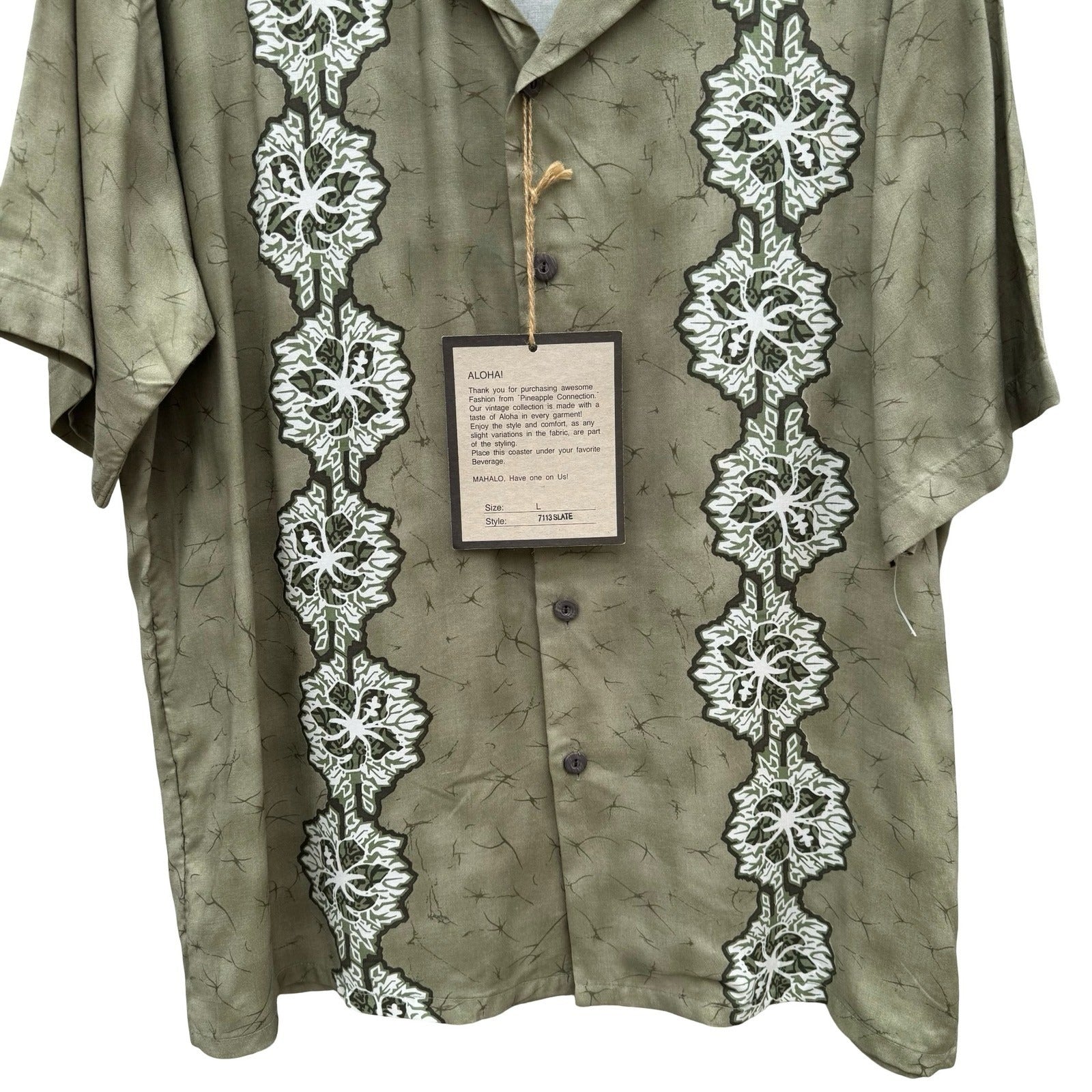 Pineapple Connection Mens L Green Tropical Hibiscus Aloha Shirt NEW Hawaiian