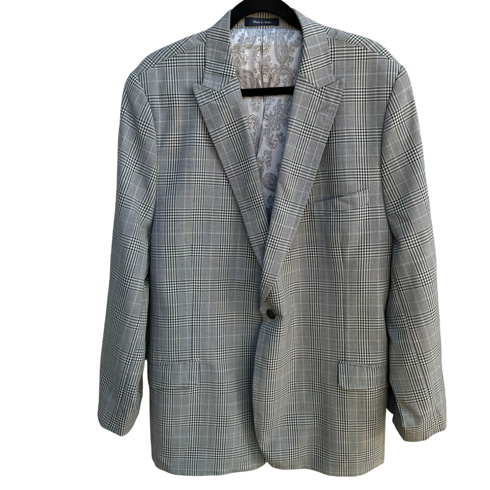 Sergio Valentino Mens Gray Wool Checkered Single Breasted Blazer Vest Set 44L