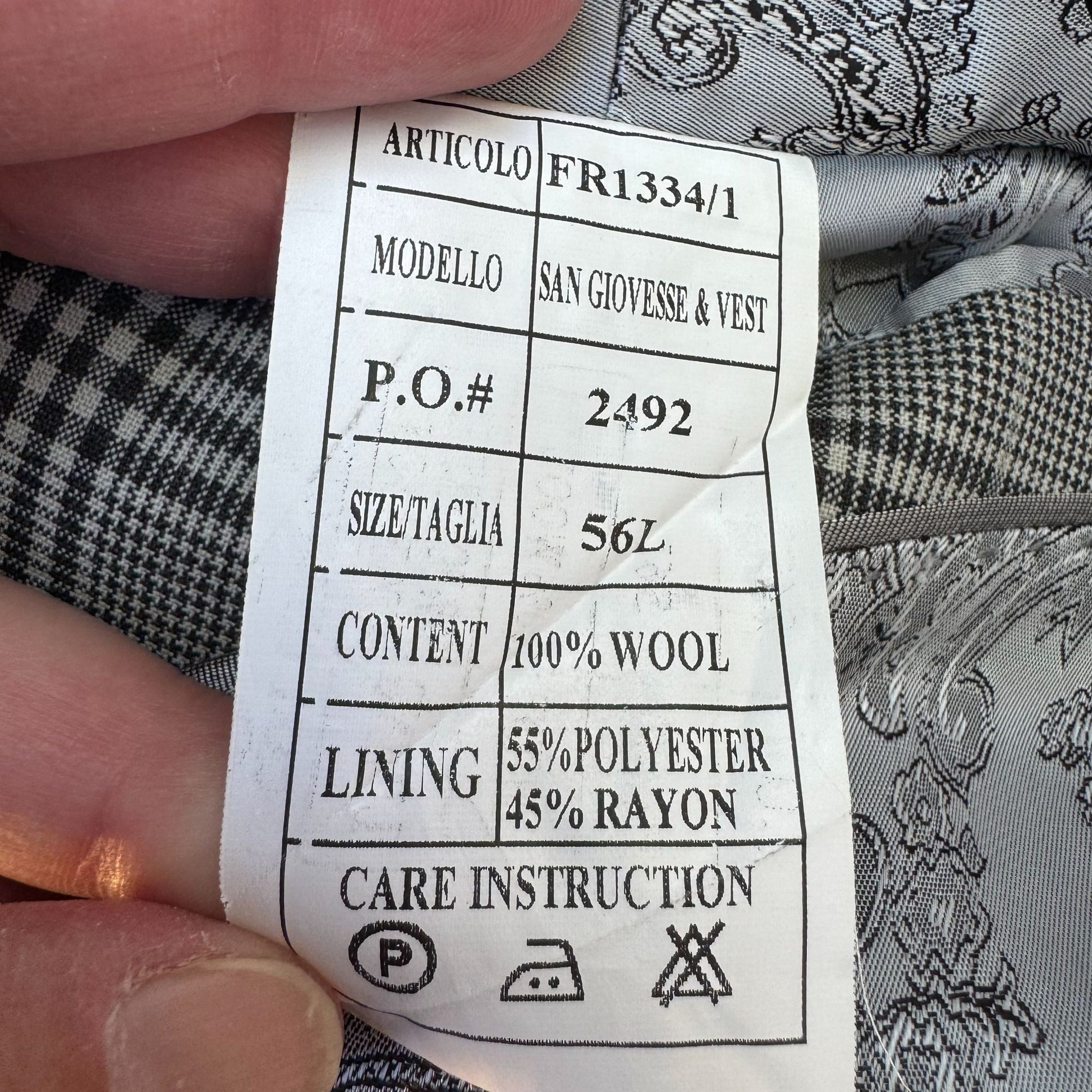 Sergio Valentino Mens Gray Wool Checkered Single Breasted Blazer Vest Set 44L