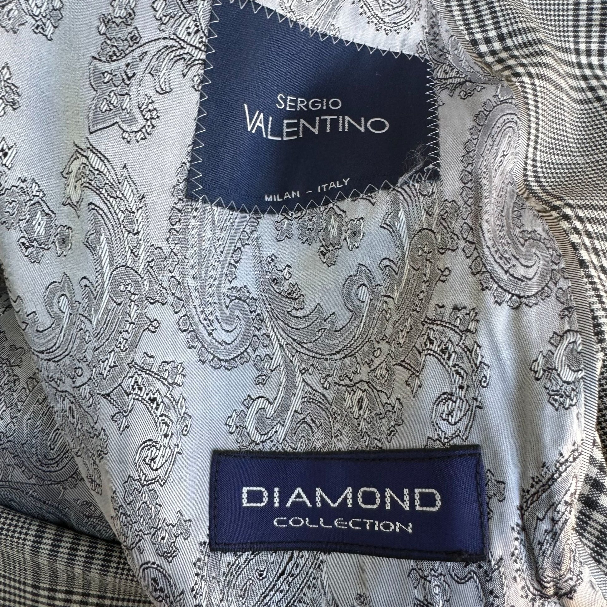 Sergio Valentino Mens Gray Wool Checkered Single Breasted Blazer Vest Set 44L