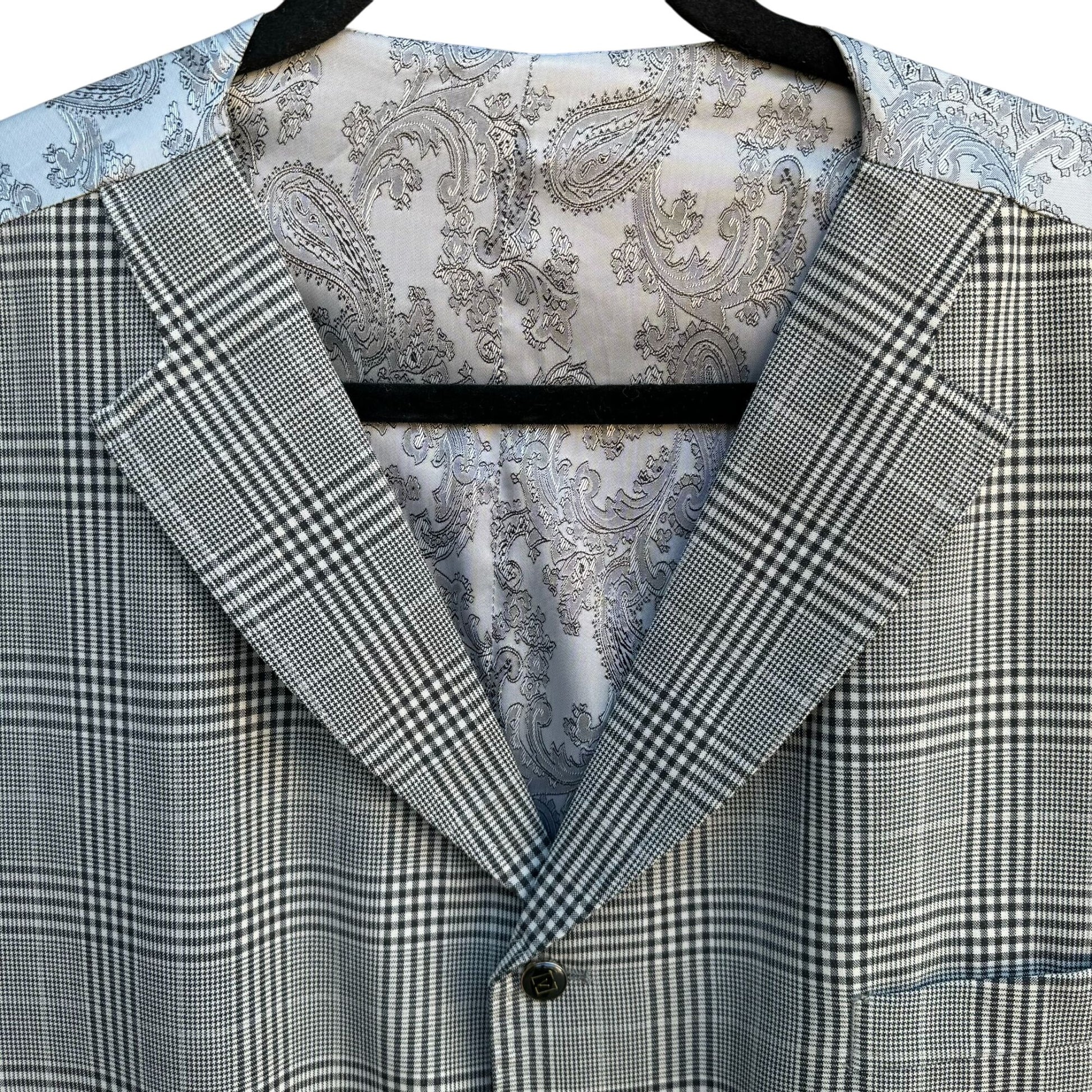 Sergio Valentino Mens Gray Wool Checkered Single Breasted Blazer Vest Set 44L