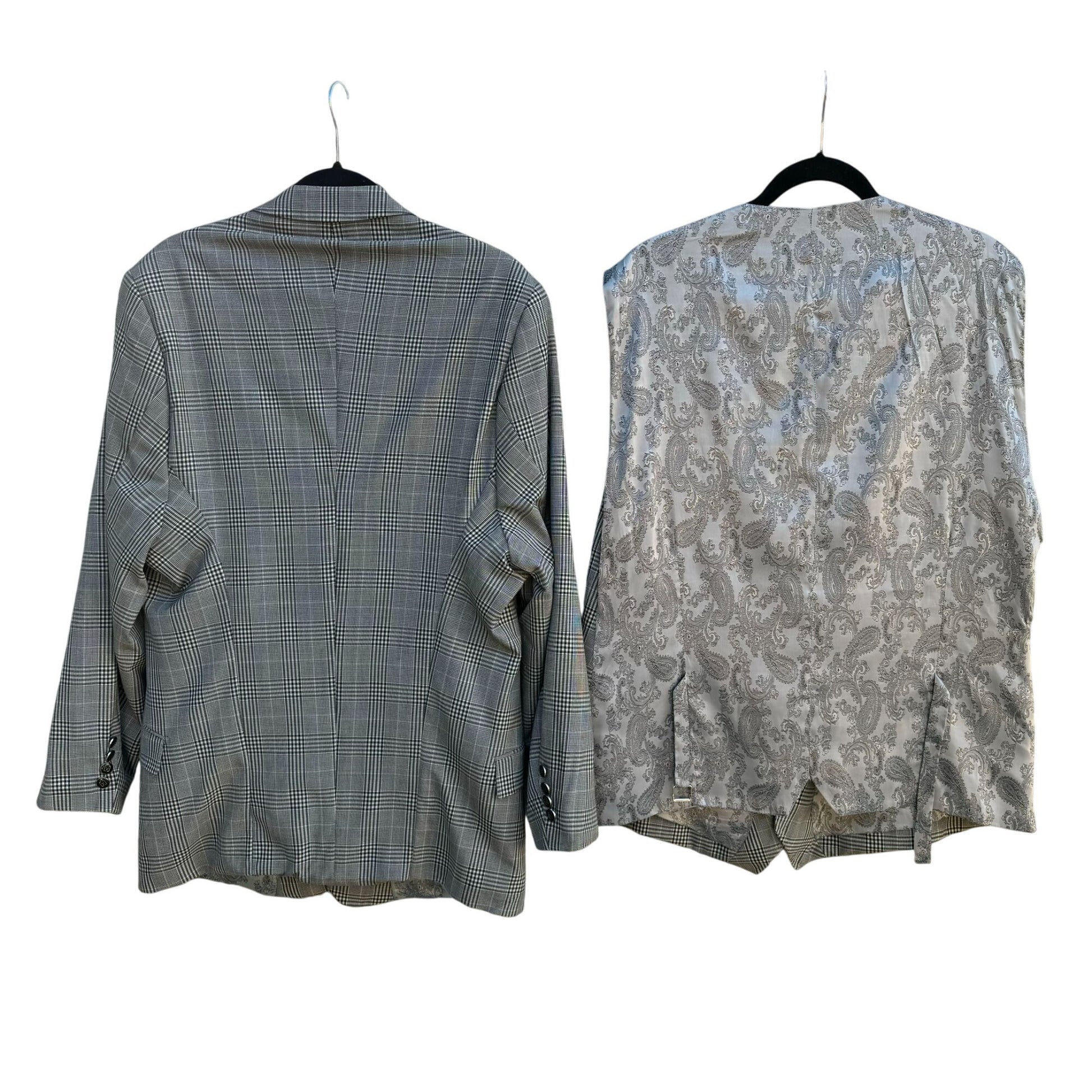 Sergio Valentino Mens Gray Wool Checkered Single Breasted Blazer Vest Set 44L