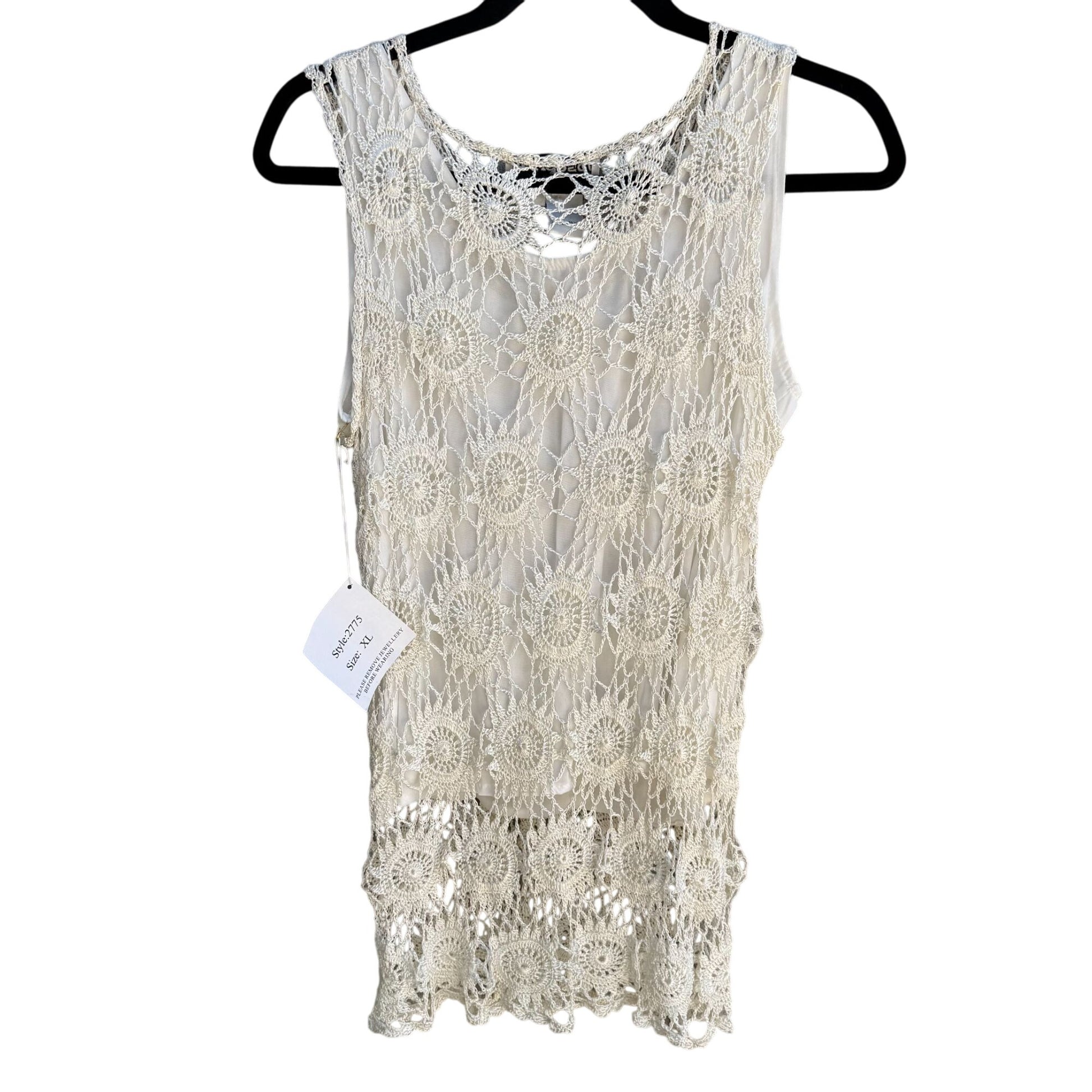 Joseph A Womens Boho Crochet Circle Scoop Neck Sleeveless Knit Blouse Top New M