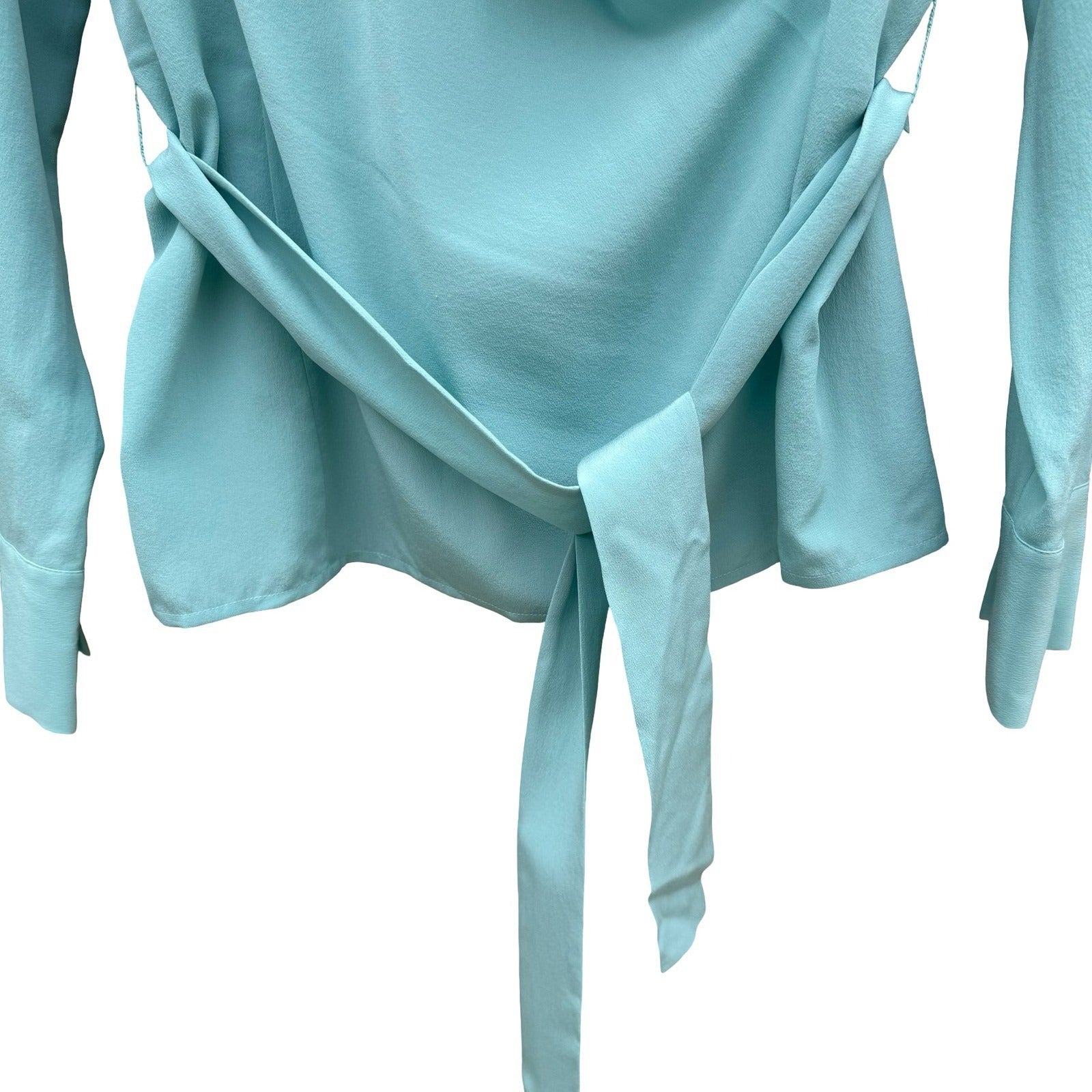 Randolph Duke The Look Aqua Blue 100% Silk Wrap Blouse HA2100 Womens Size 6 NWT