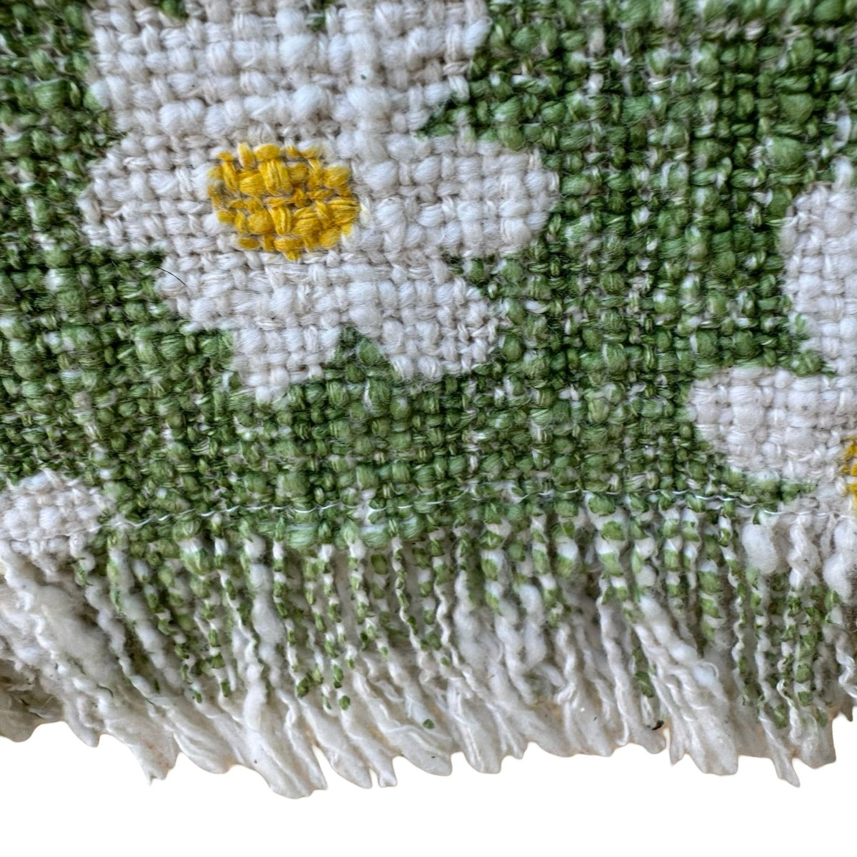 India Artisans Daisy Floral Stonewashed Woven Throw Blanket Green 50x60 NEW