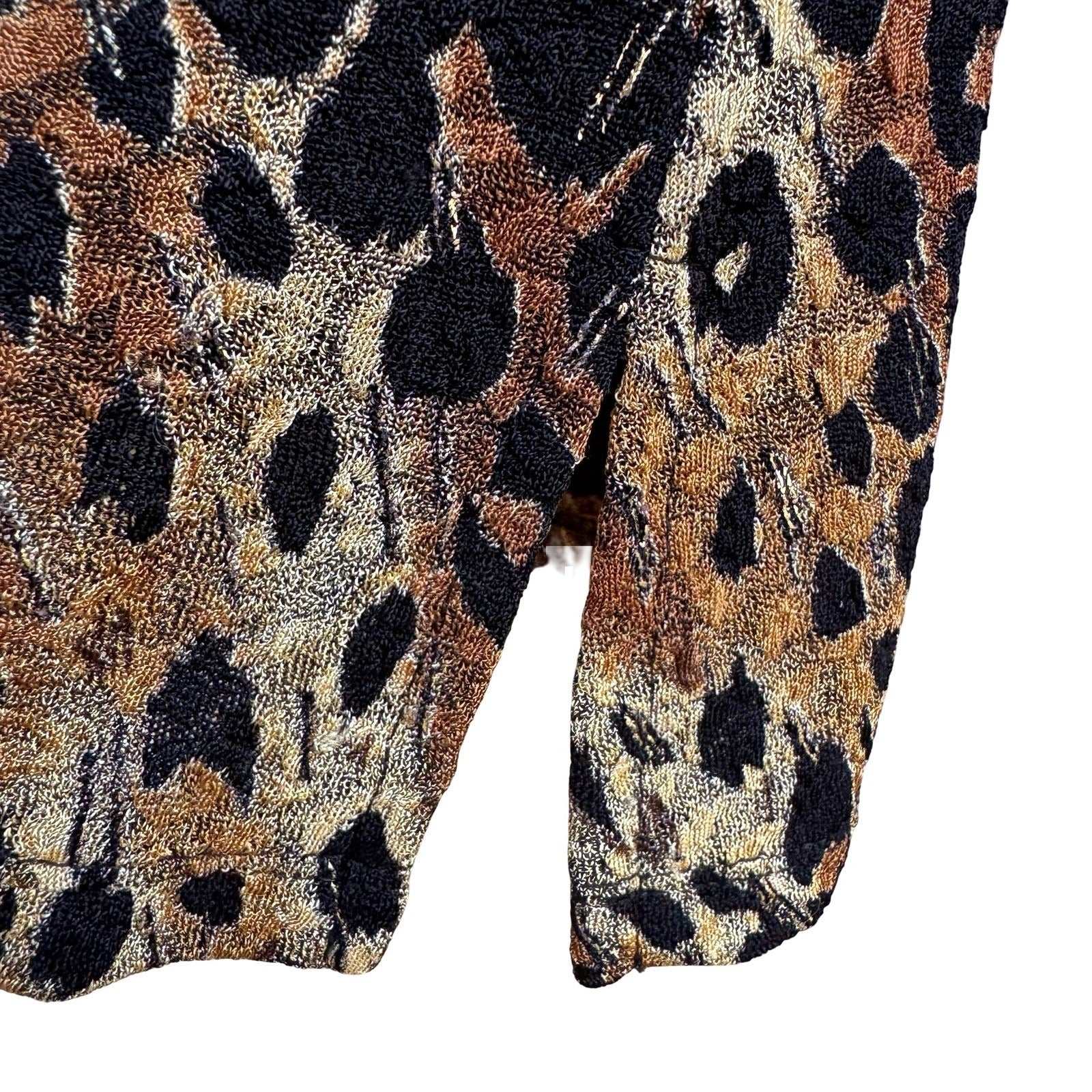 Notations Y2K Mob Wife Animal Print Blouse Metallic Gold Leopard Tiger Womens L
