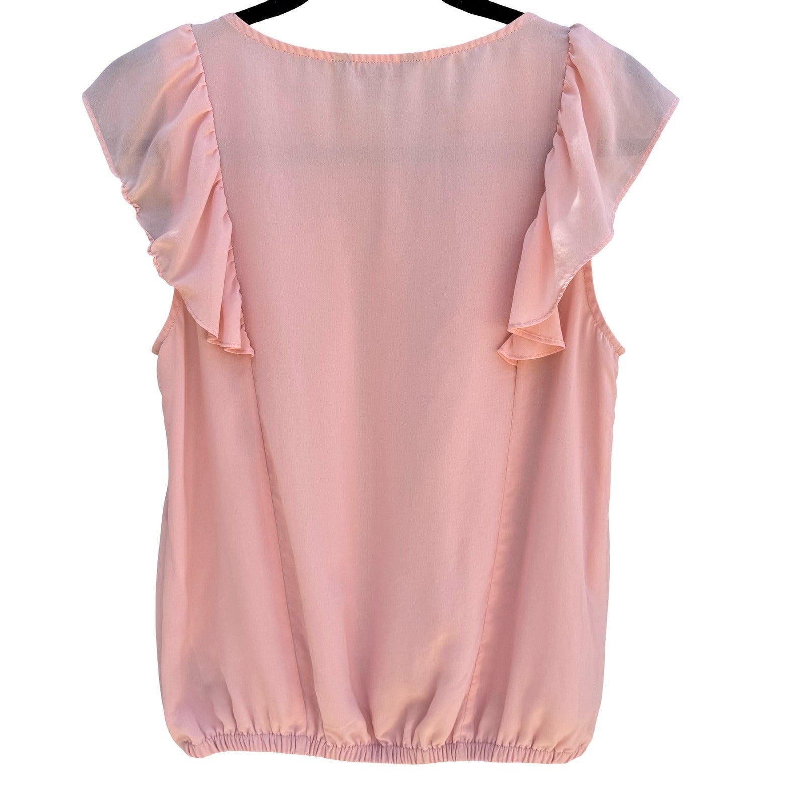 Express Pink Ruffle Flutter Sleeve Chiffon Blouse Keyhole Neck Top S Coquette