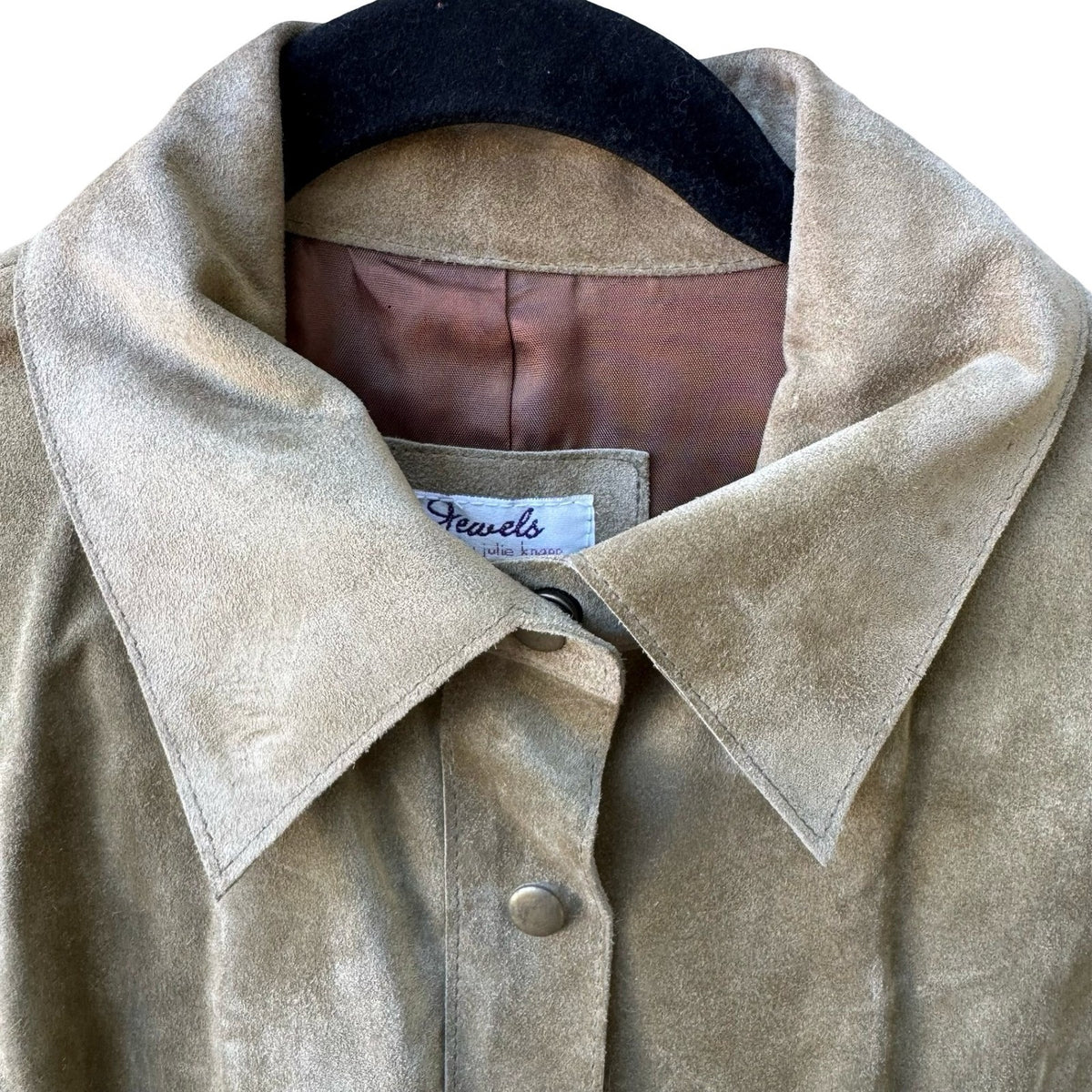 Jewels Julie Knapp Vintage Y2K 90s Boho Western Suede Leather Snap Jacket Tan S