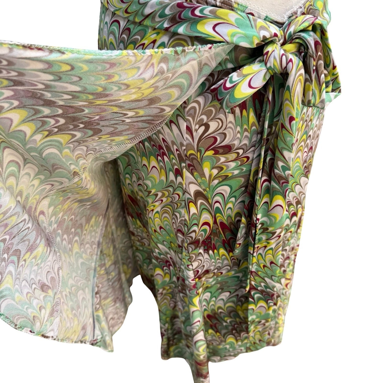 Poleci Y2K Mod Psychedelic Marble Swirl Wrap Skirt Asymmetrical Handkerchief S