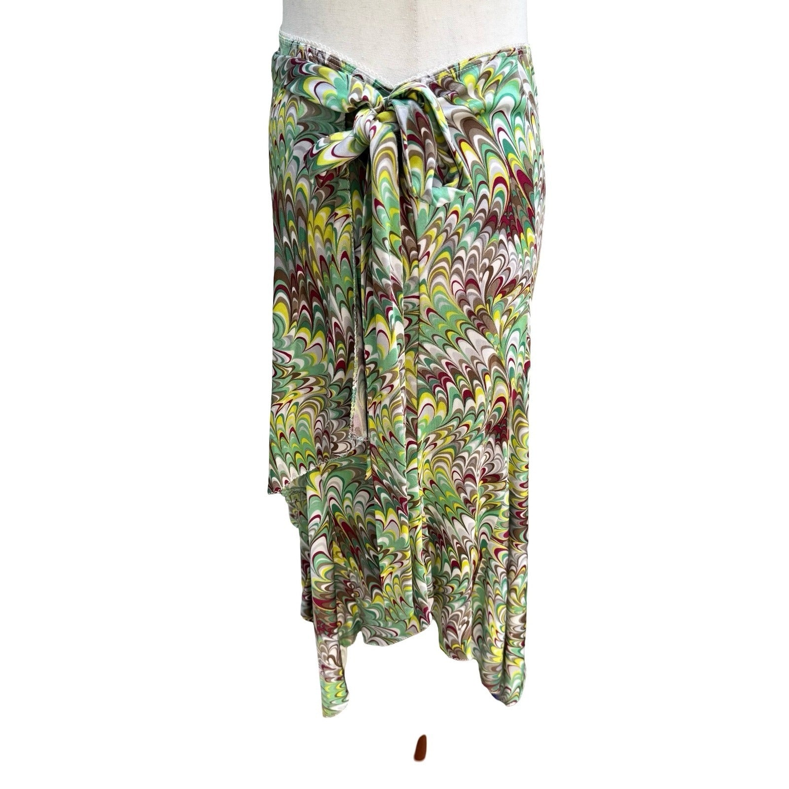 Poleci Y2K Mod Psychedelic Marble Swirl Wrap Skirt Asymmetrical Handkerchief S