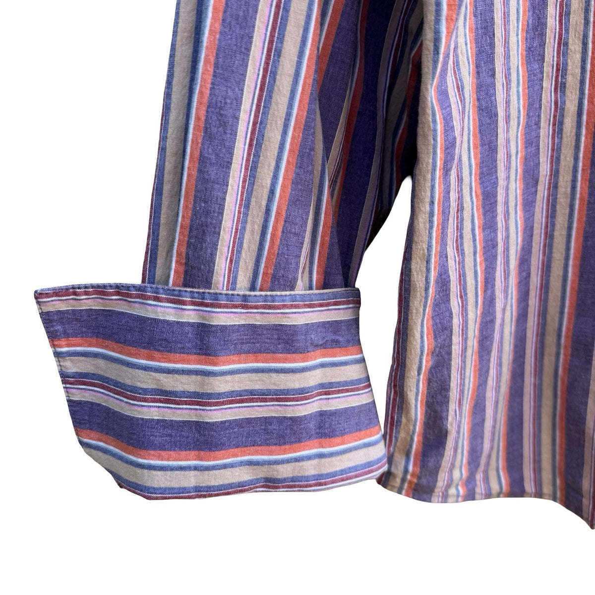 Jamaica Bay Coastal Nautical Preppy Striped Stretch Cotton French Cuff Shirt XL