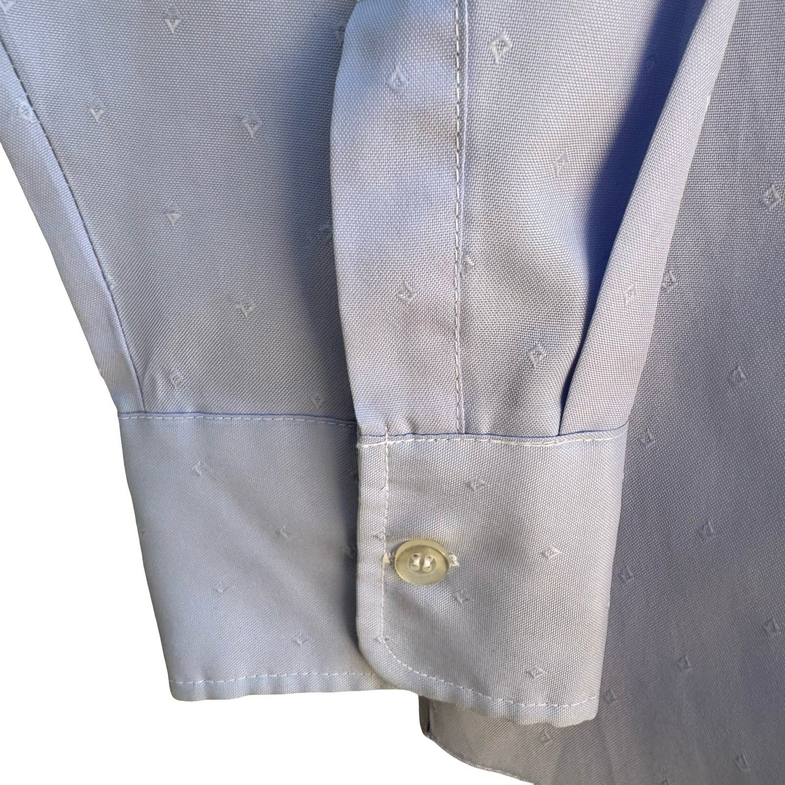 Vintage 70s Disco Dagger Collar Jacquard Shirt Pastel Blue Geometric Diamond L