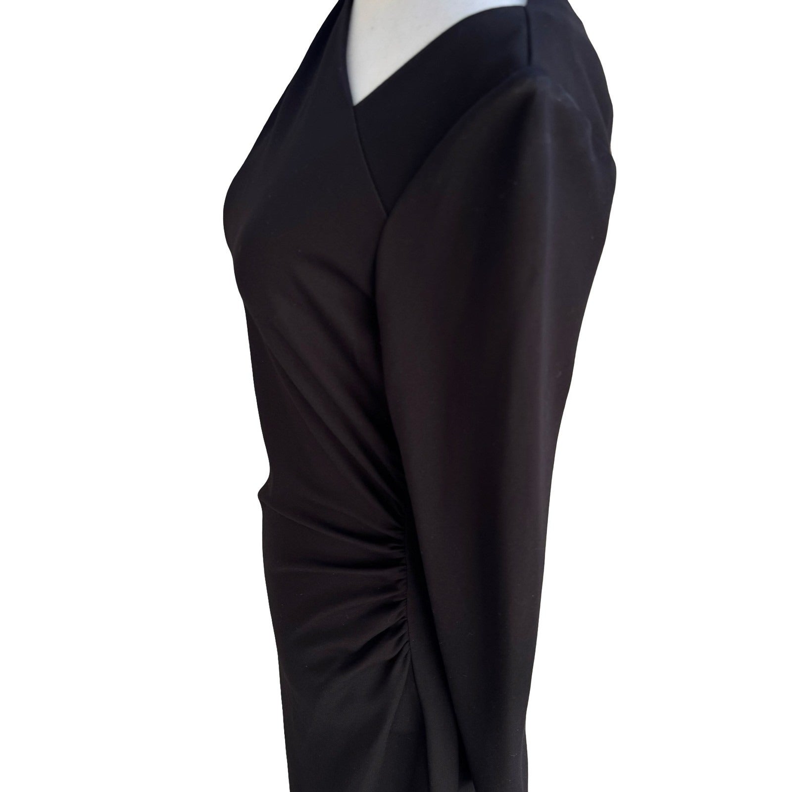 Elie Tahari Mozelle Asymmetrical Neck Ruched Minimalist Sheath Dress LBD Black 6