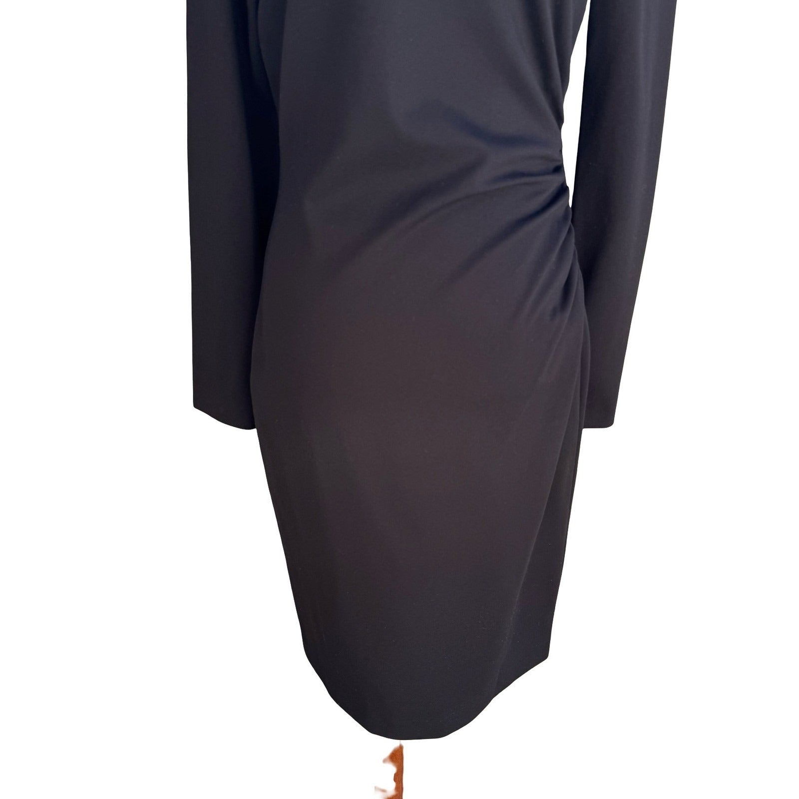 Elie Tahari Mozelle Asymmetrical Neck Ruched Minimalist Sheath Dress LBD Black 6