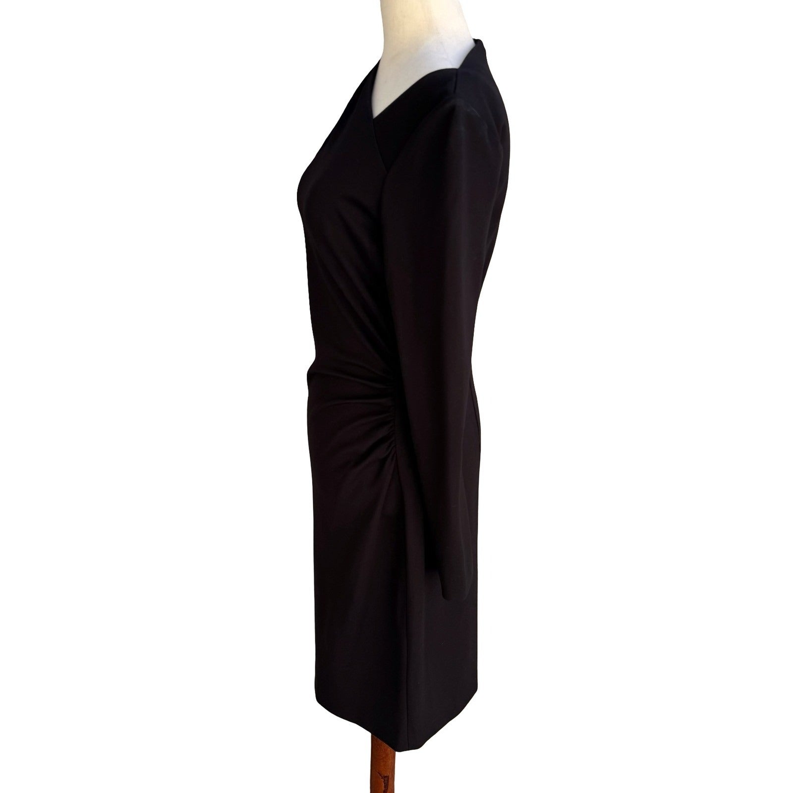 Elie Tahari Mozelle Asymmetrical Neck Ruched Minimalist Sheath Dress LBD Black 6