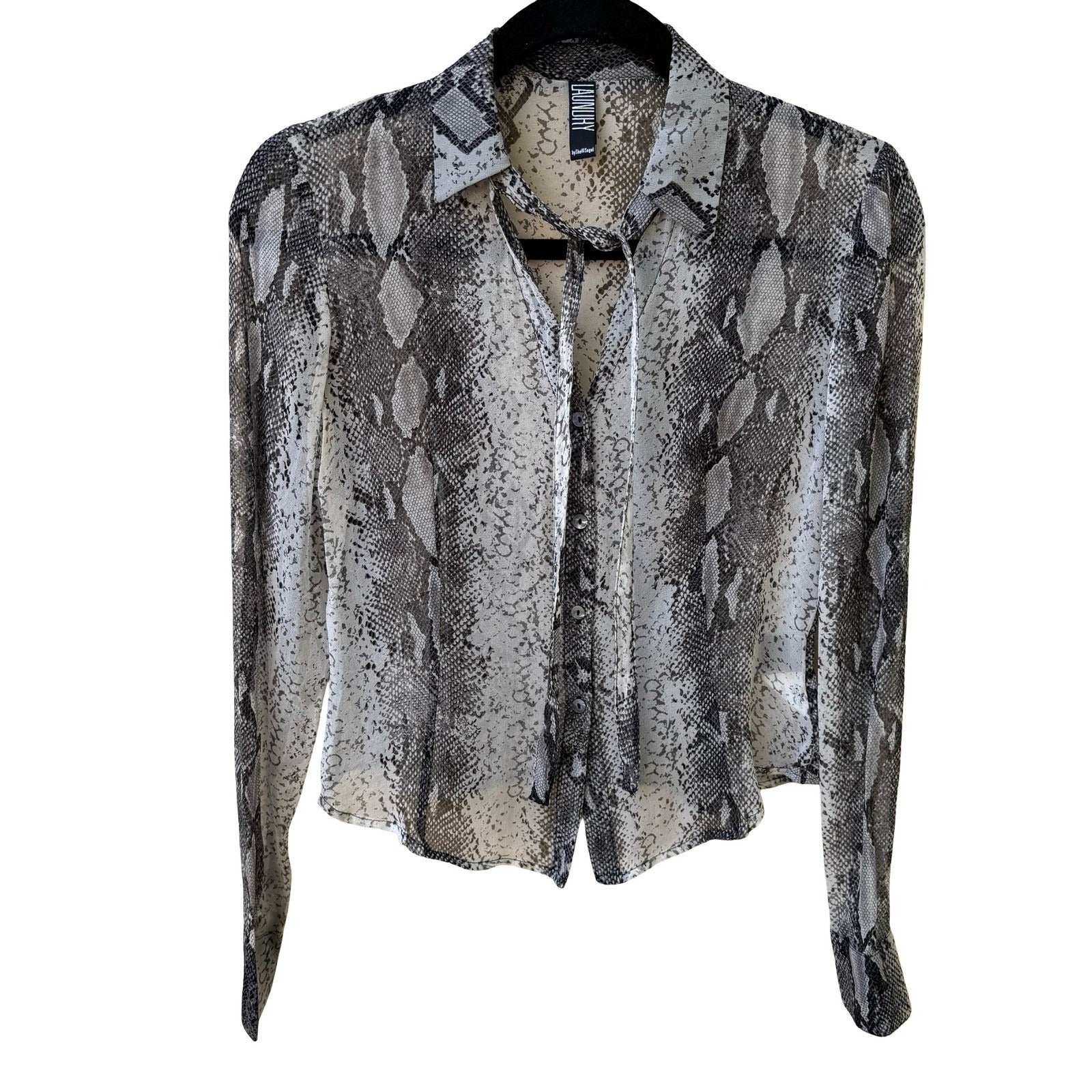 Laundry Shelli Segal Y2K Silk Snakeskin Print Tie Neck Blouse Mob Wife Indie 6