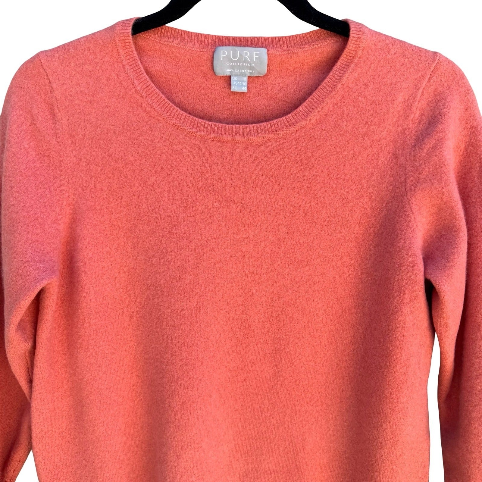 Pure Collection 100% Cashmere Luxury Minimalist Preppy Sweater Coral Womens L