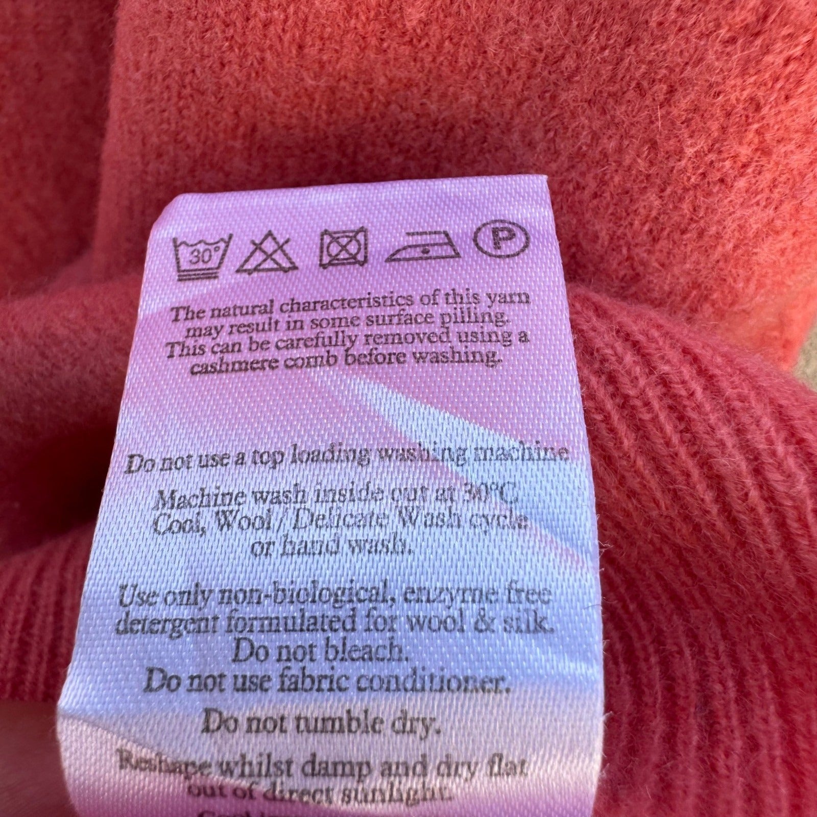 Pure Collection 100% Cashmere Luxury Minimalist Preppy Sweater Coral Womens L