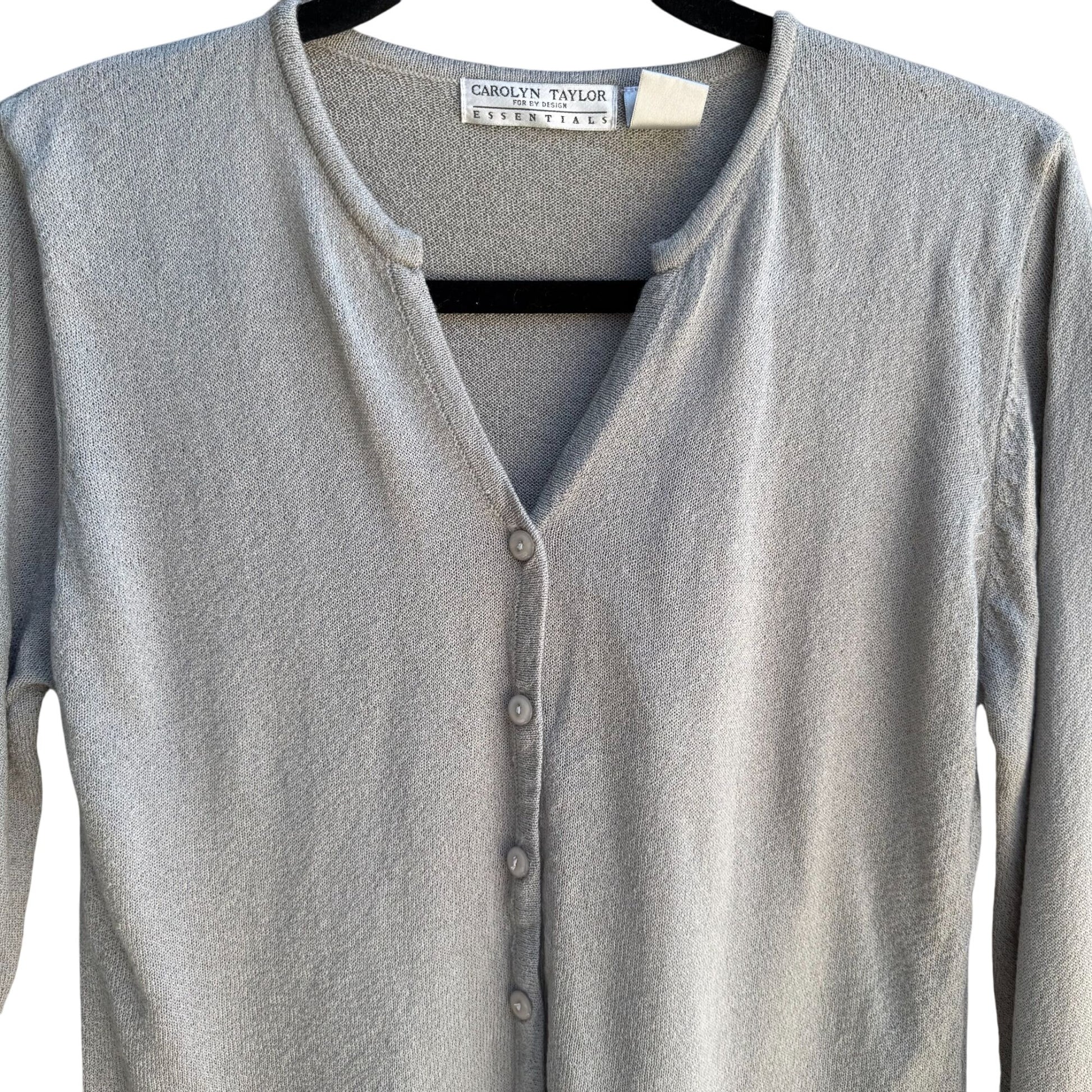 Carolyn Taylor Essentials Y2K Womens Gray V-Neck Button Up Cardigan Sweater S/C