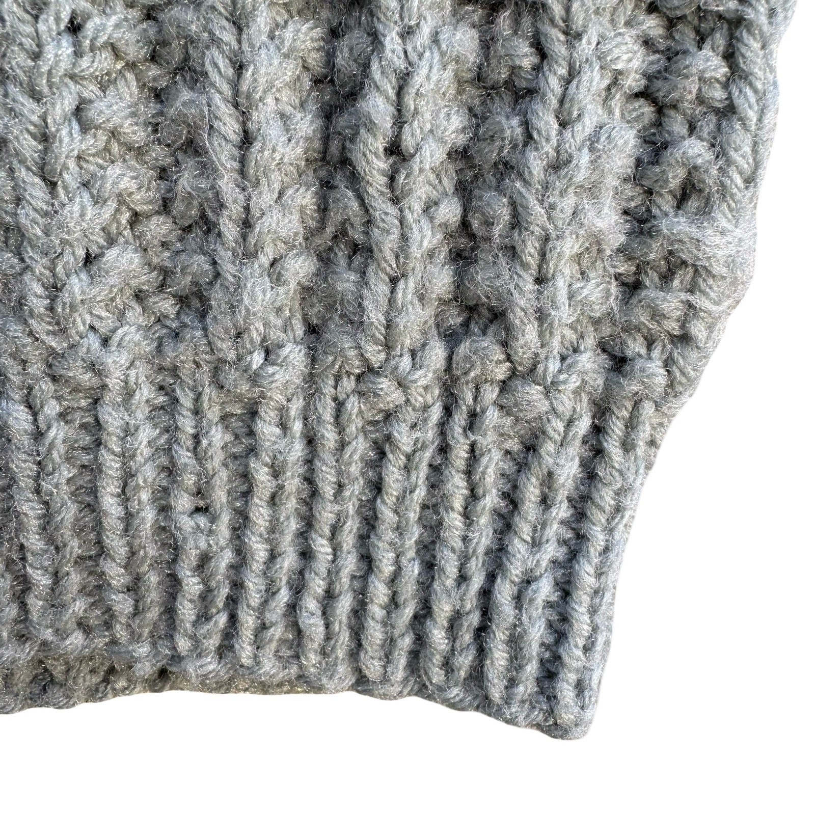 Handmade Gray Chunky Ribbed Knit Sweater Vest Scoop Neck Sleeveless Top Cottage