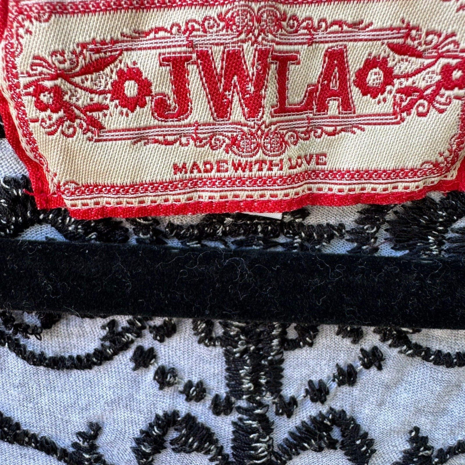 JWLA Johnny Was Embroidered V-Neck Empire Waist Tunic Dress Boho Mini Grey XL