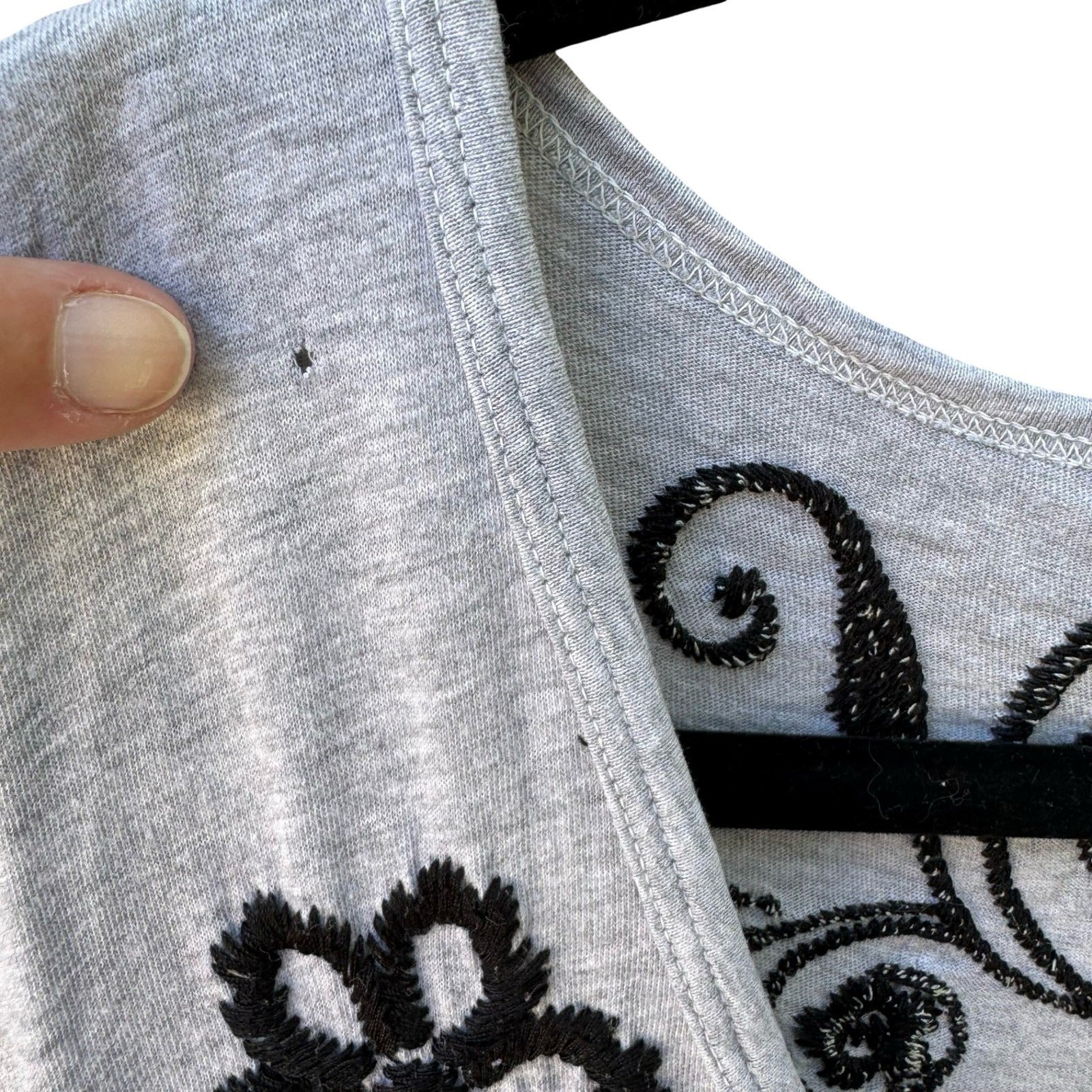 JWLA Johnny Was Embroidered V-Neck Empire Waist Tunic Dress Boho Mini Grey XL