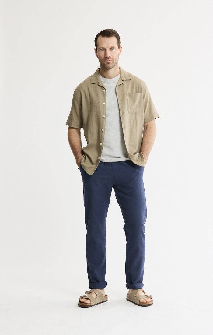 Linen Blend Short Sleeve Camp Shirt: STONE / XL