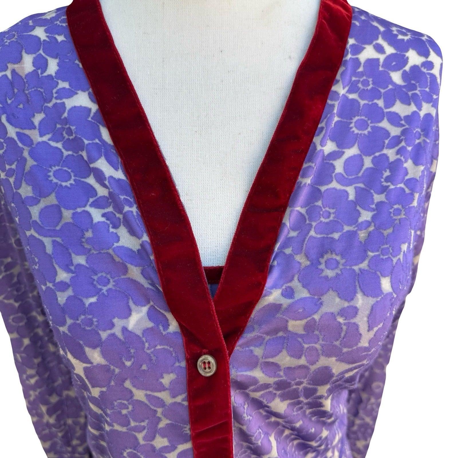IS Y2K 90s Devore Dark Floral Burnout Velvet Romantic Dress Cardigan Whimsigoth