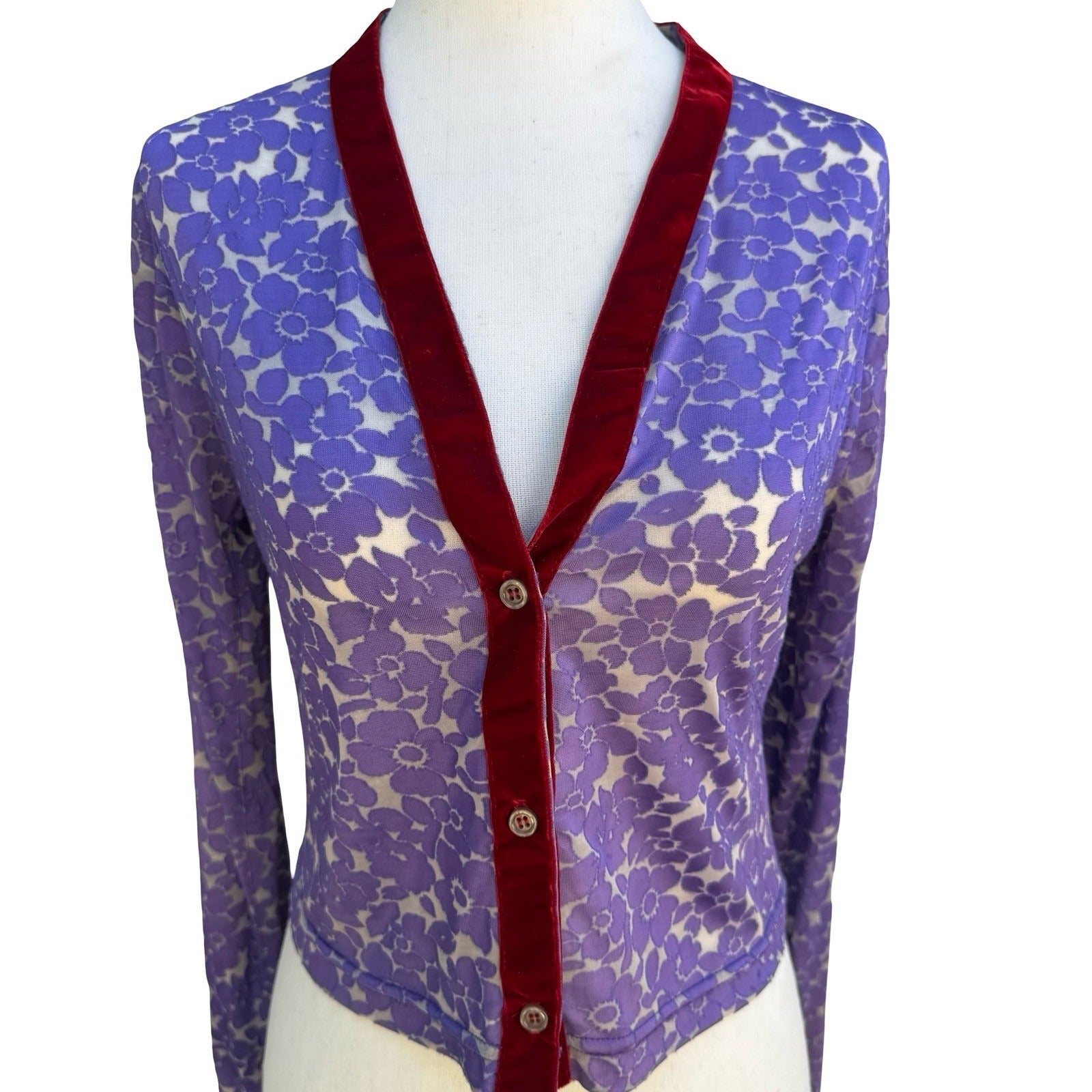 IS Y2K 90s Devore Dark Floral Burnout Velvet Romantic Dress Cardigan Whimsigoth