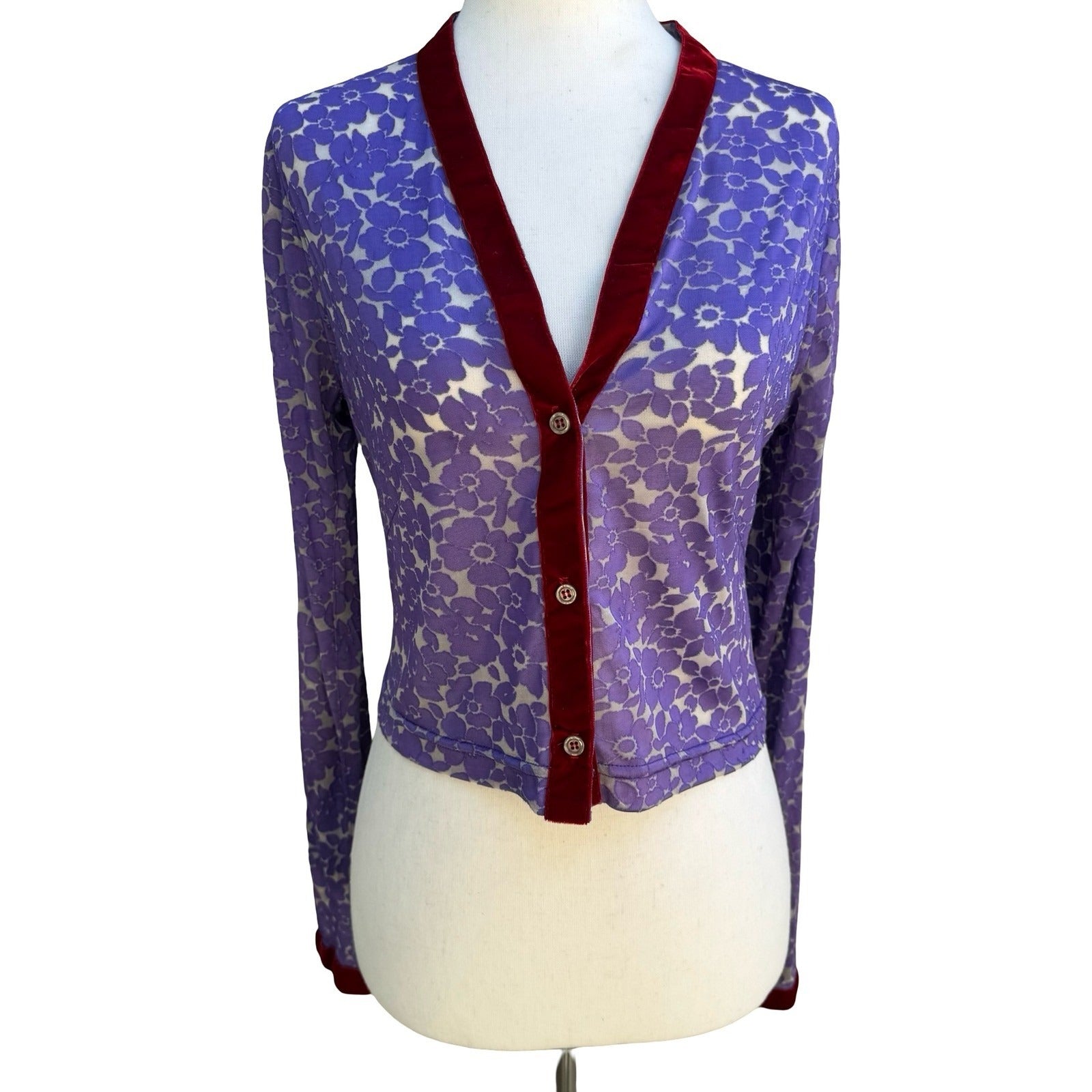 IS Y2K 90s Devore Dark Floral Burnout Velvet Romantic Dress Cardigan Whimsigoth