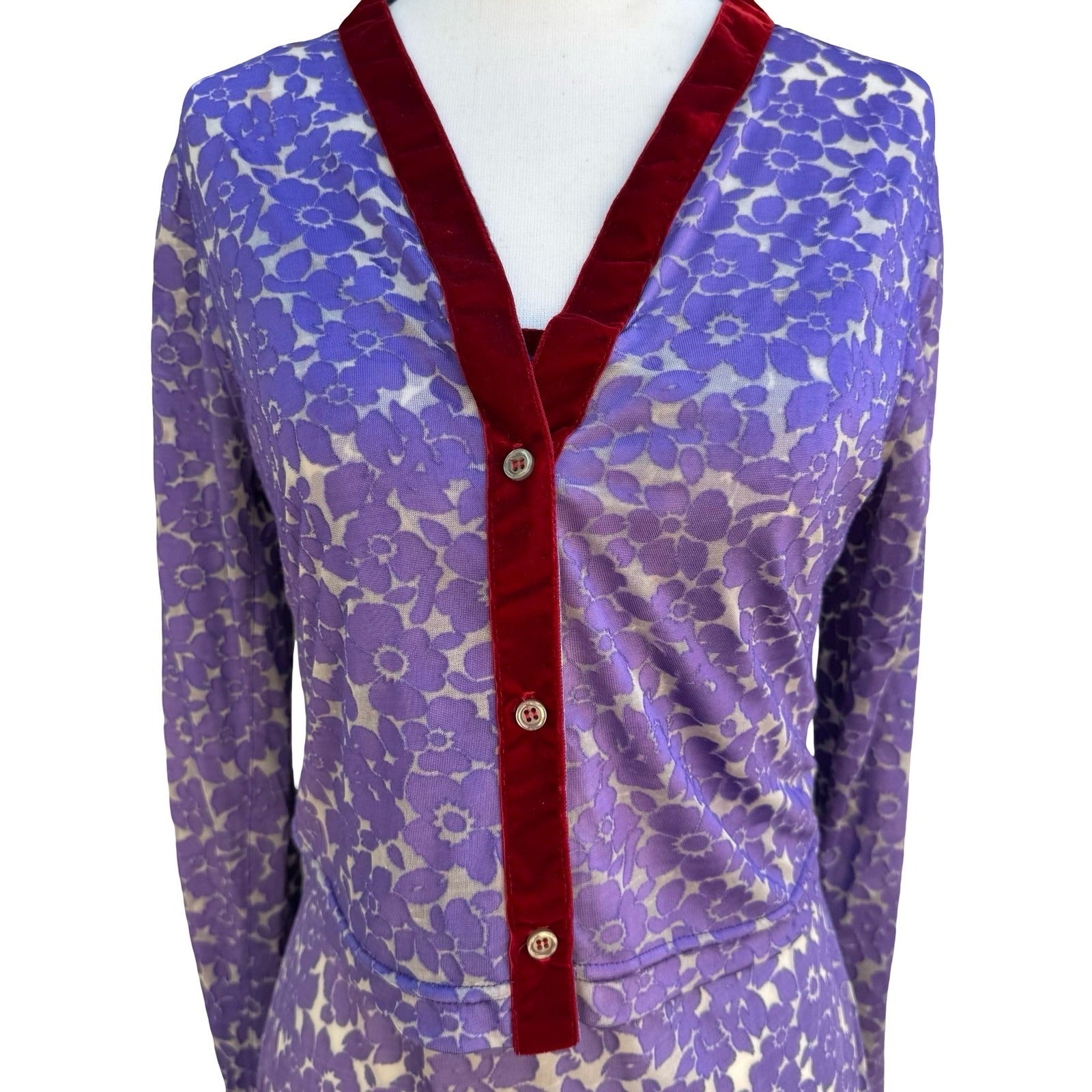 IS Y2K 90s Devore Dark Floral Burnout Velvet Romantic Dress Cardigan Whimsigoth