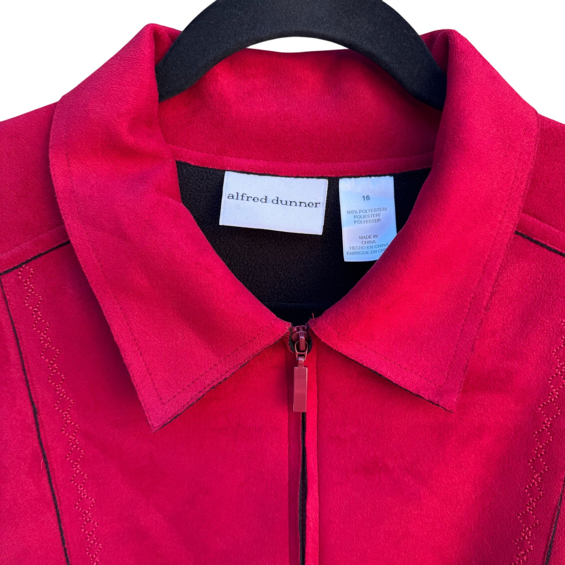 Alfred Dunner Faux Suede Raw Edge Red Zip Front Pocket Western Jacket Womens 16