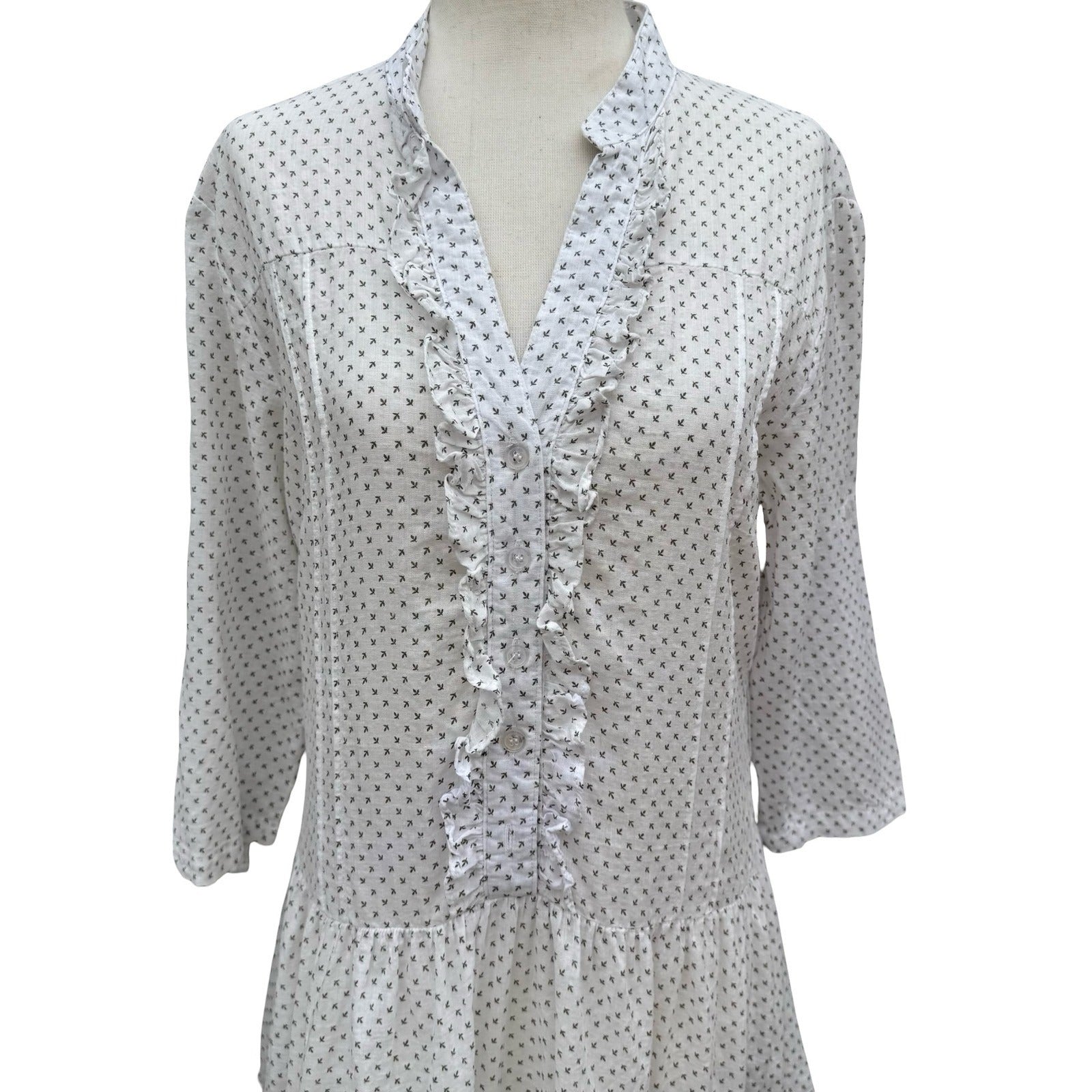 Moon Collection White Ruffle Drop Waist Mini Dress Tunic M Coastal Boho Peasant