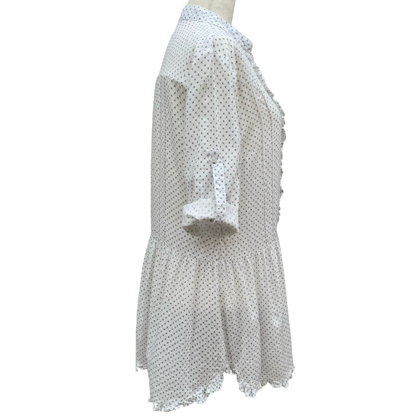 Moon Collection White Ruffle Drop Waist Mini Dress Tunic M Coastal Boho Peasant